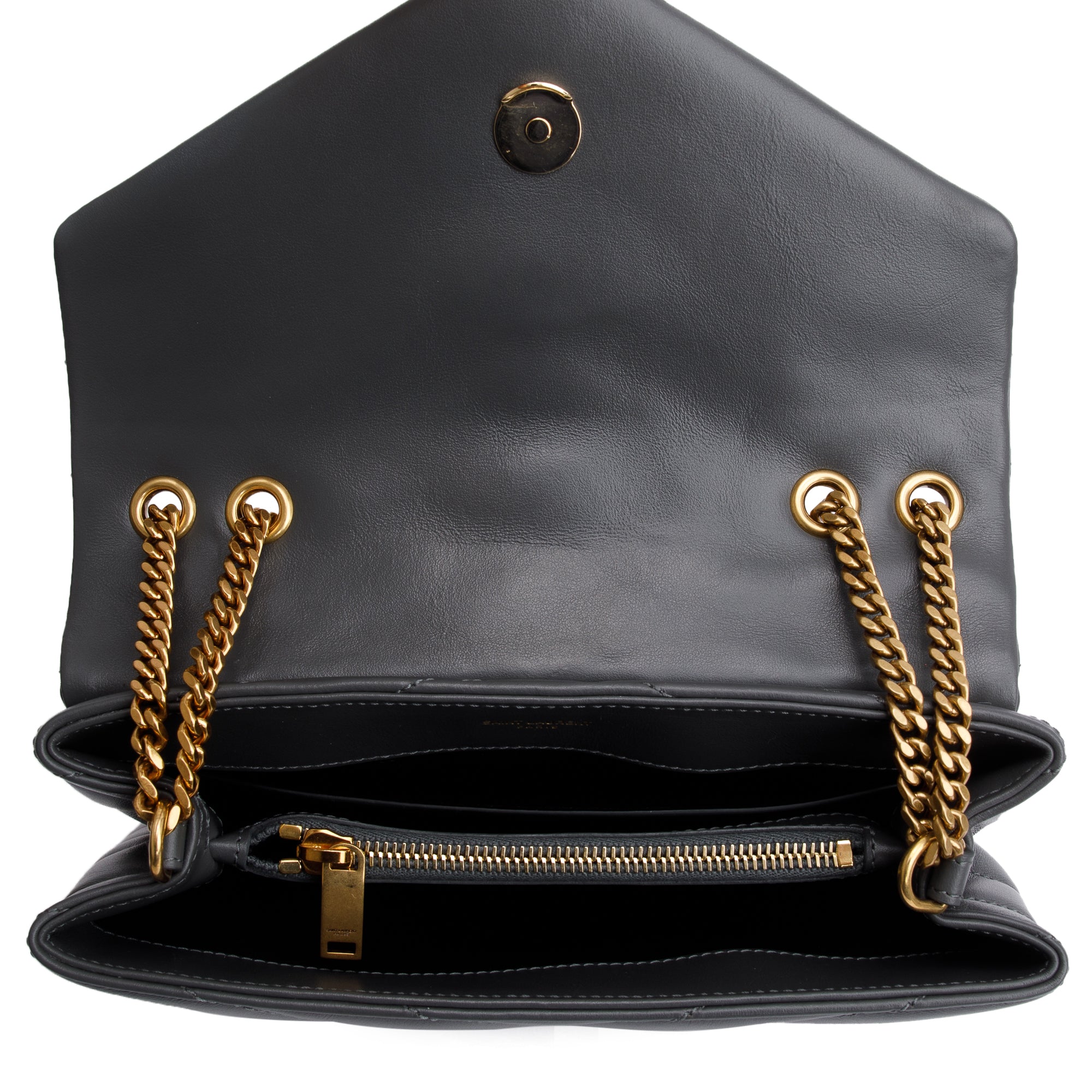 Saint Laurent 2022 Grey Calfskin Leather Small Loulou Monogram Shoulder Bag