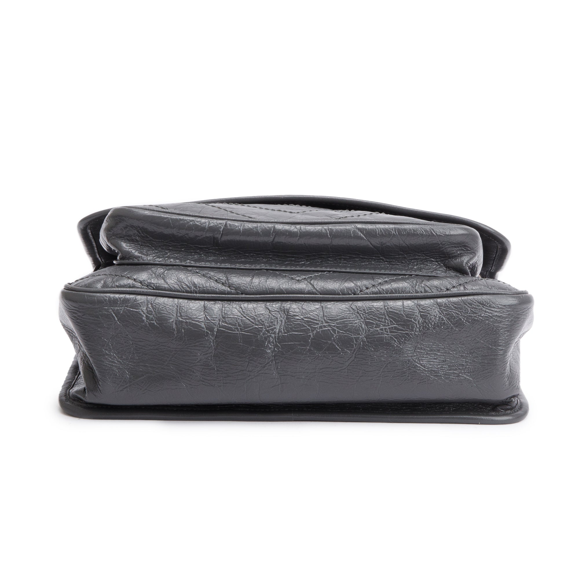 Saint Laurent 2022 Grey Crinkled Calfskin Leather Medium Niki Shoulder Bag