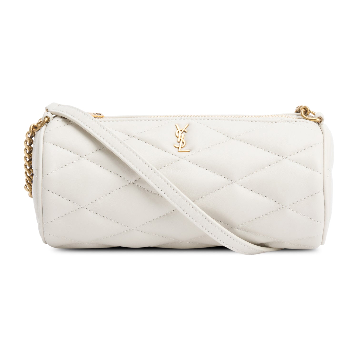 Saint Laurent 2022 Ivory Quilted Lambskin Leather Small Sade Tube Bag