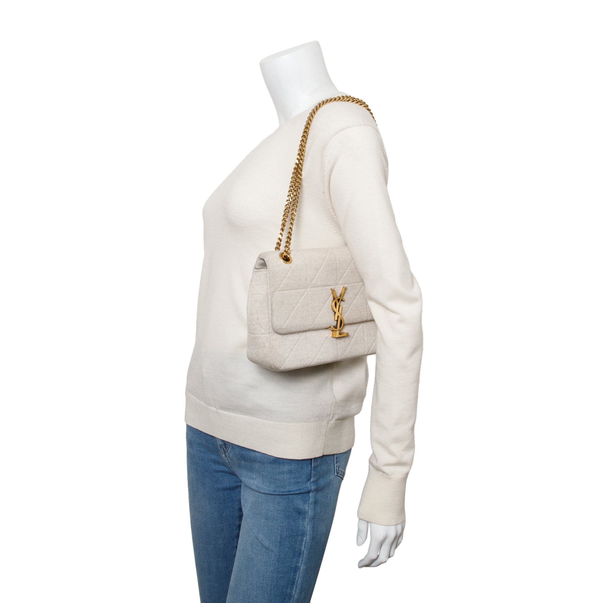 Saint Laurent 2022 Neutral Quilted Jersey Wool Medium Jamie Shoulder Bag