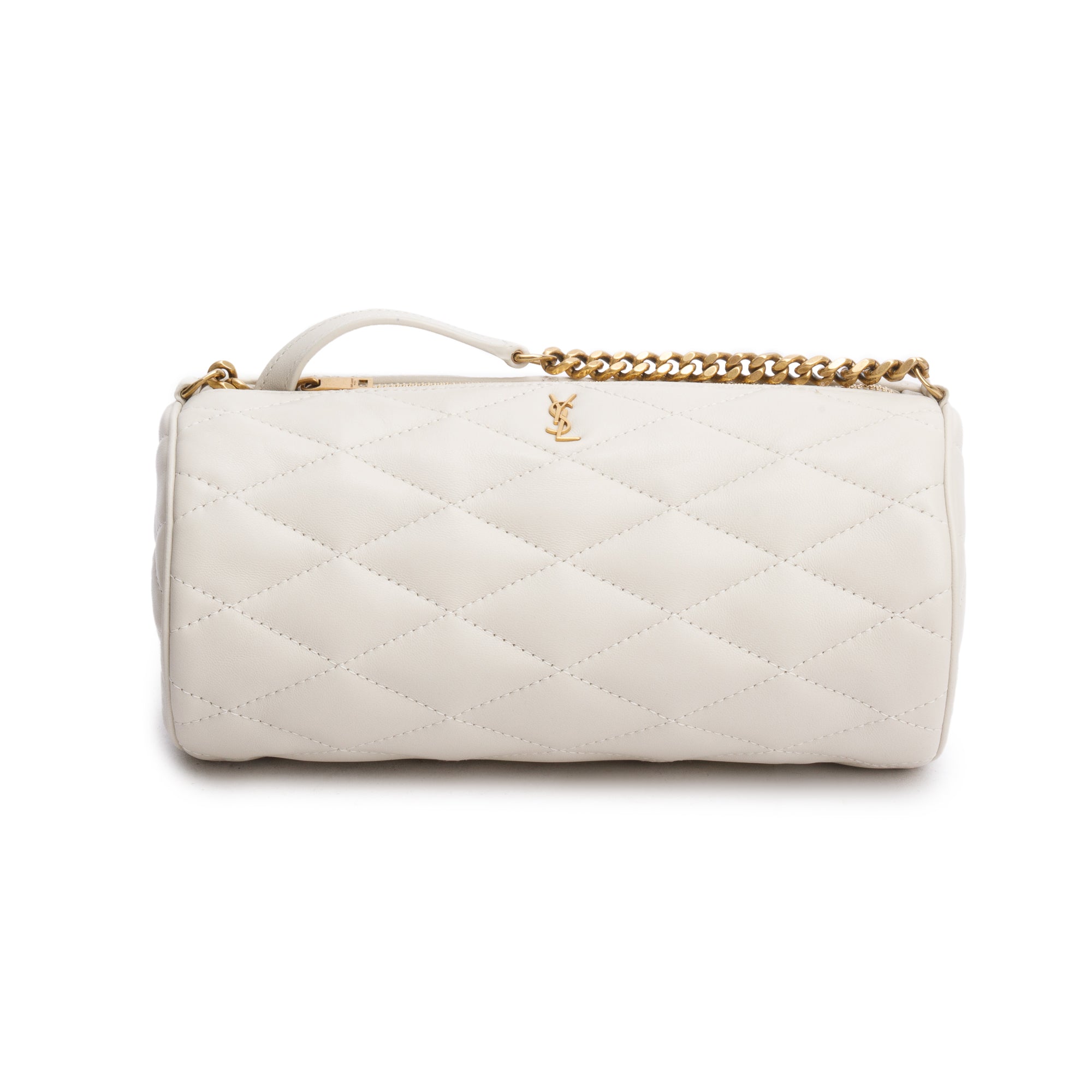 Saint Laurent 2022 Neutral Quilted Lambskin Leather Small Sade Tube Bag