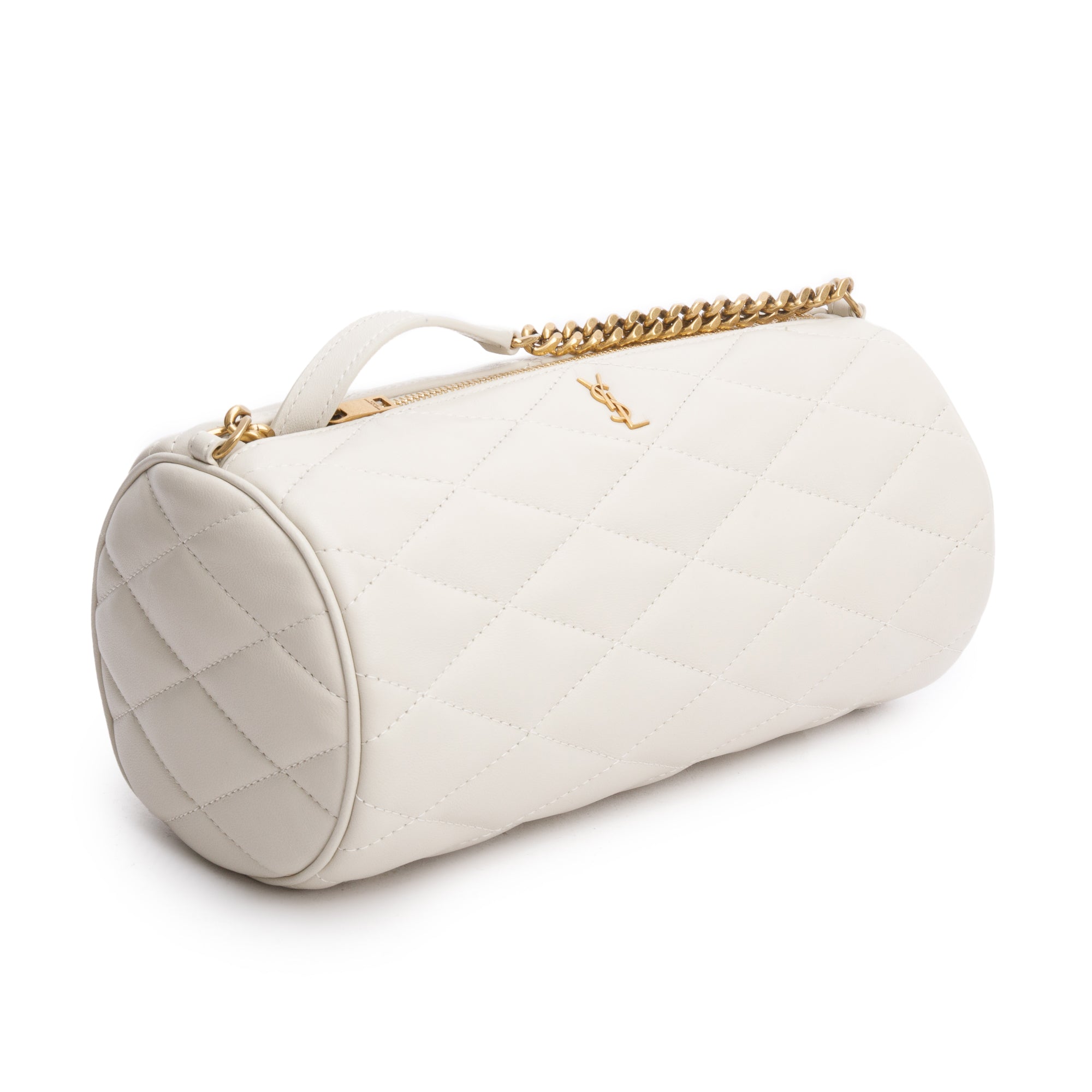 Saint Laurent 2022 Neutral Quilted Lambskin Leather Small Sade Tube Bag