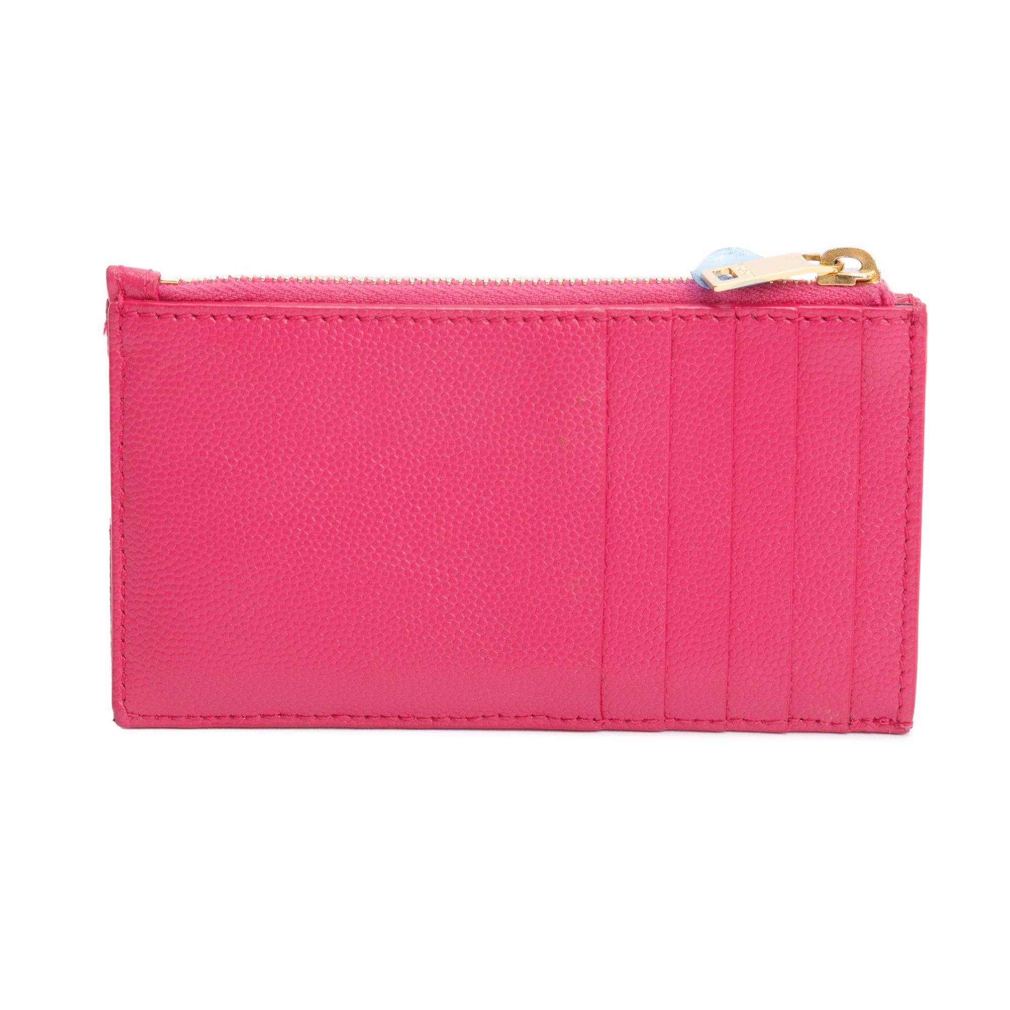 Saint Laurent 2022 Pink Grain De Poudre Leather Cassandre Matelasse Fragments Zipped Card Case w/ Box & Receipt