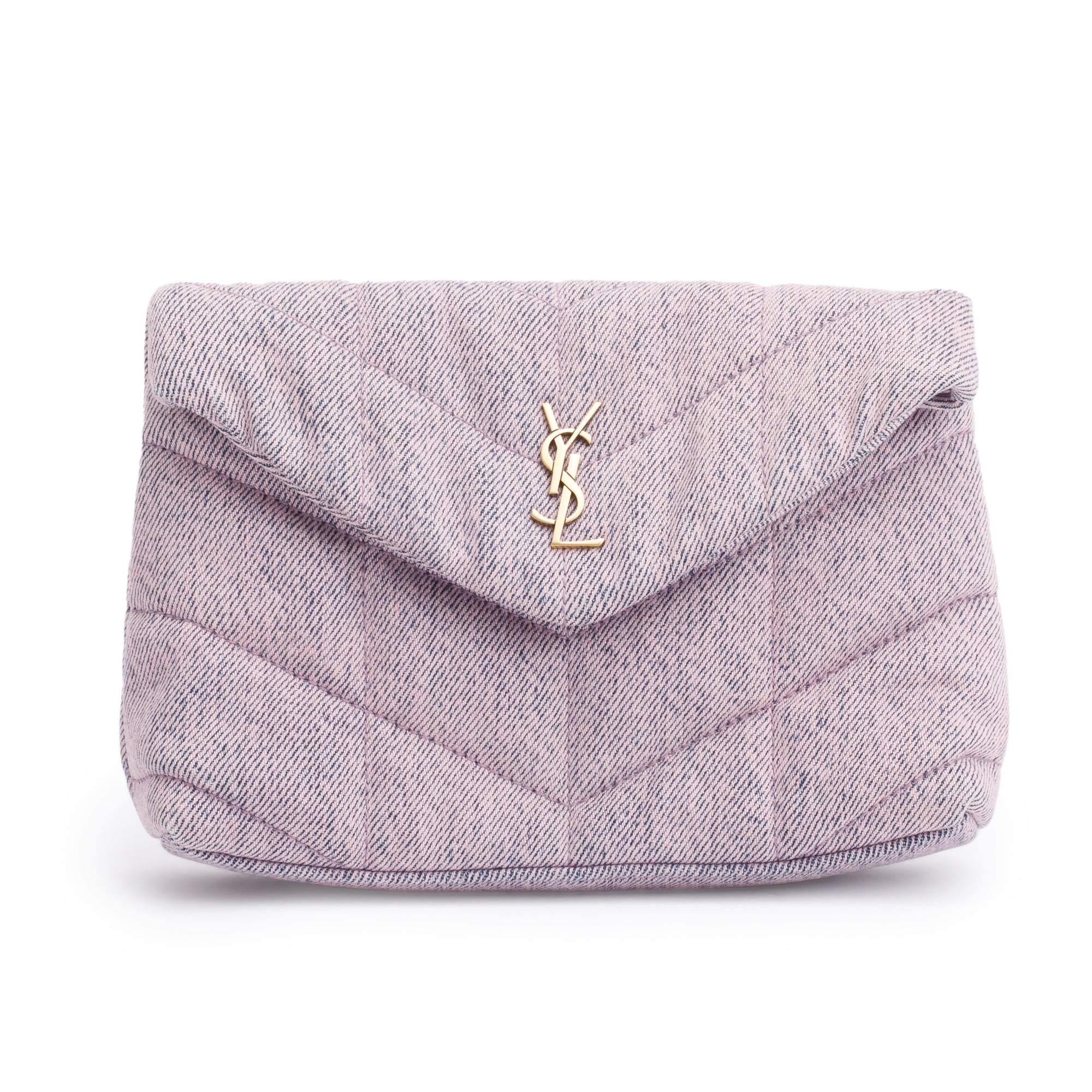 Saint Laurent 2022 Purple Denim Small Puffer Pouch w/ Card Case
