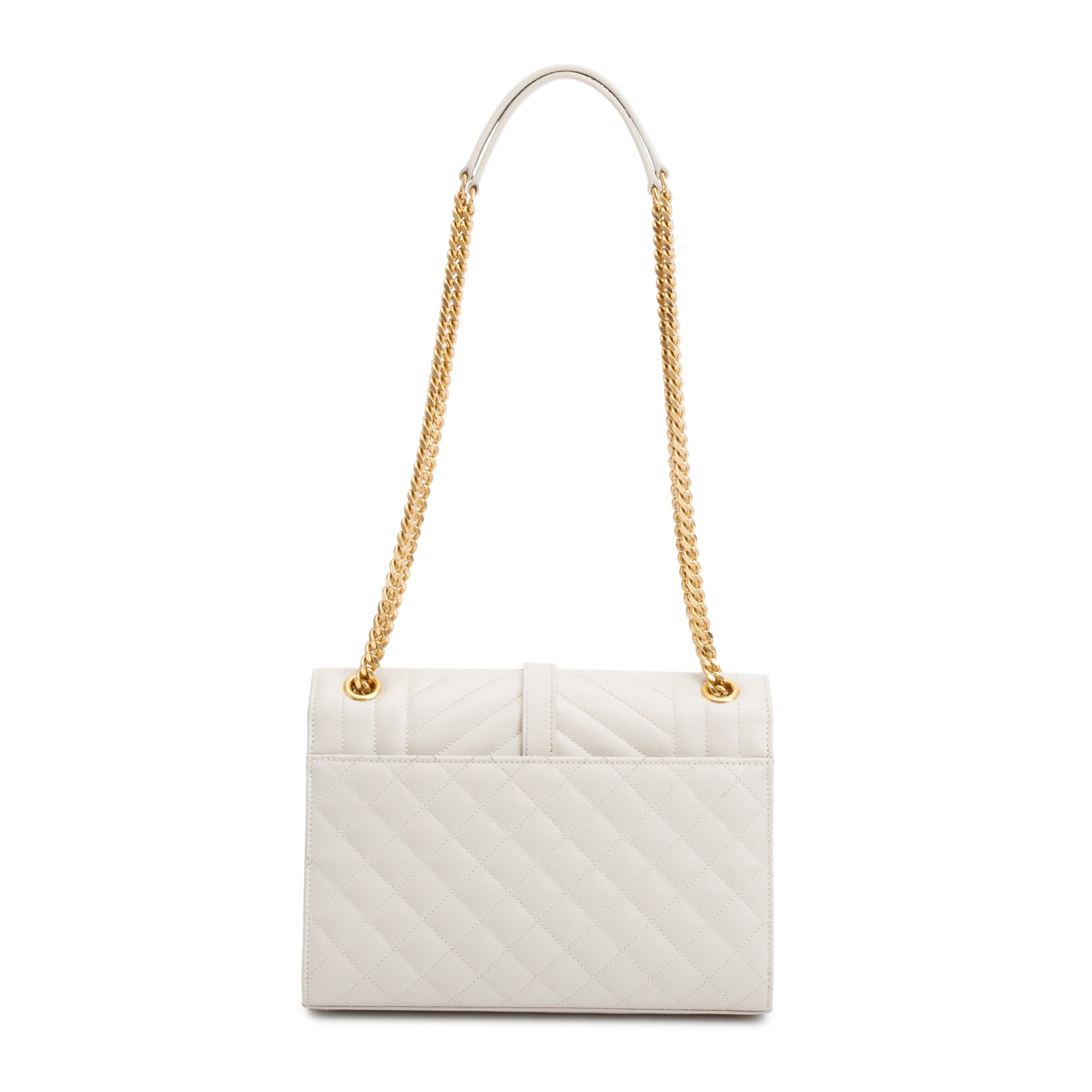 Saint Laurent 2022 White Quilted Grain De Poudre Leather Medium Envelope Chain Bag w/ Box