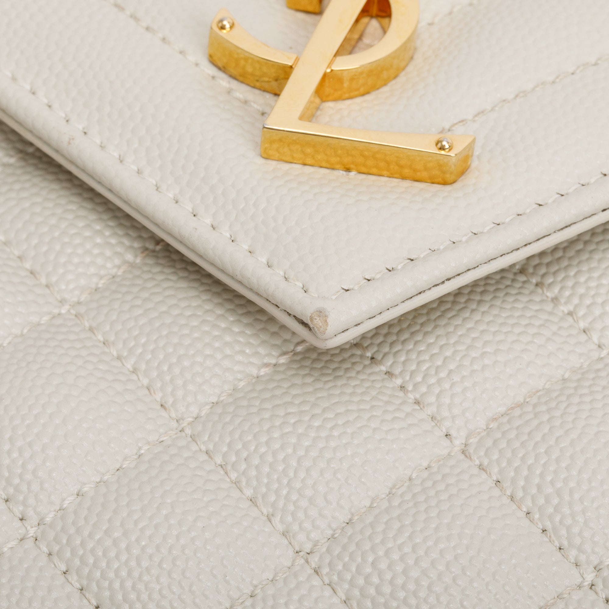 Saint Laurent 2022 White Quilted Grain De Poudre Leather Medium Envelope Chain Bag w/ Box