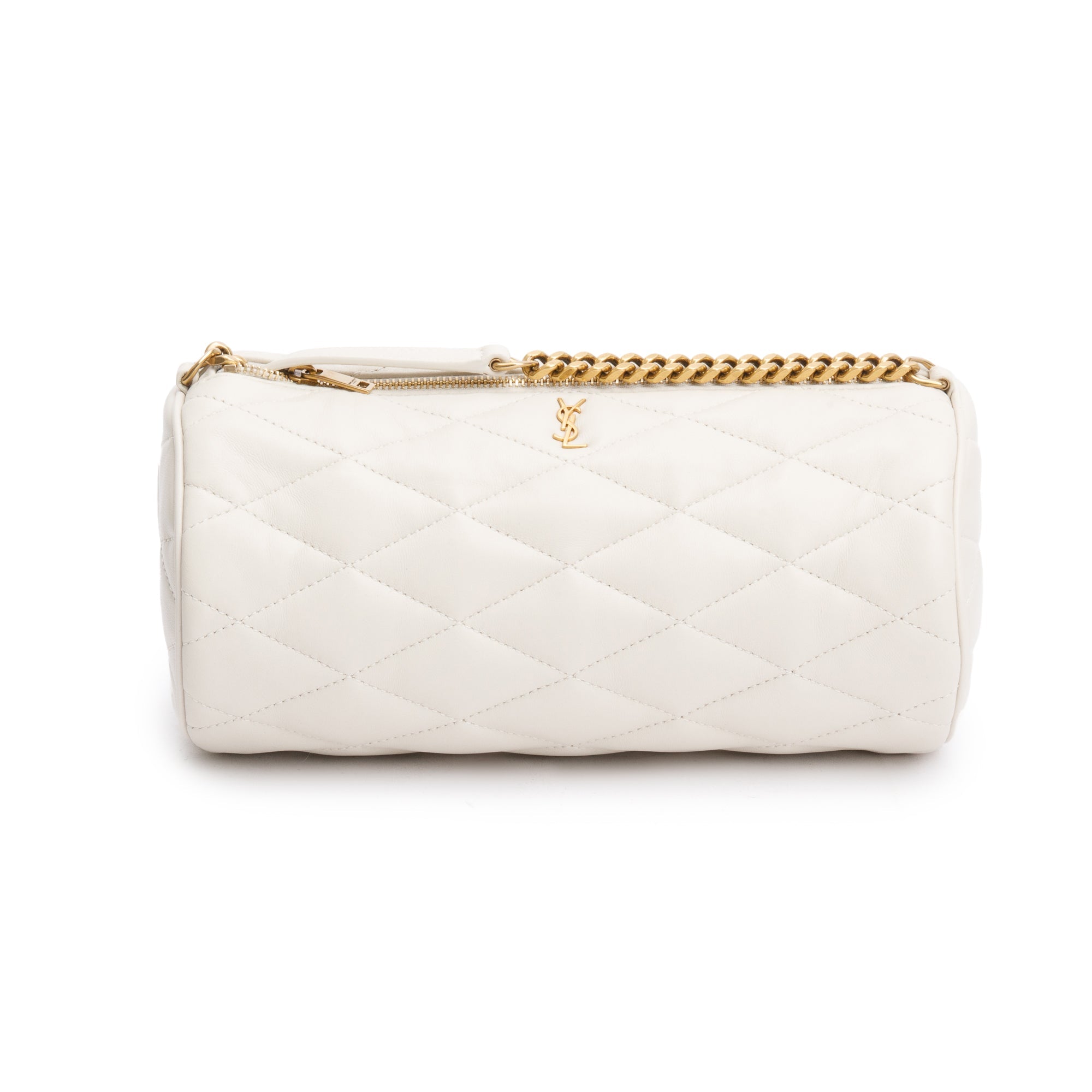 Saint Laurent 2022 White Quilted Lambskin Leather Small Sade Tube Bag
