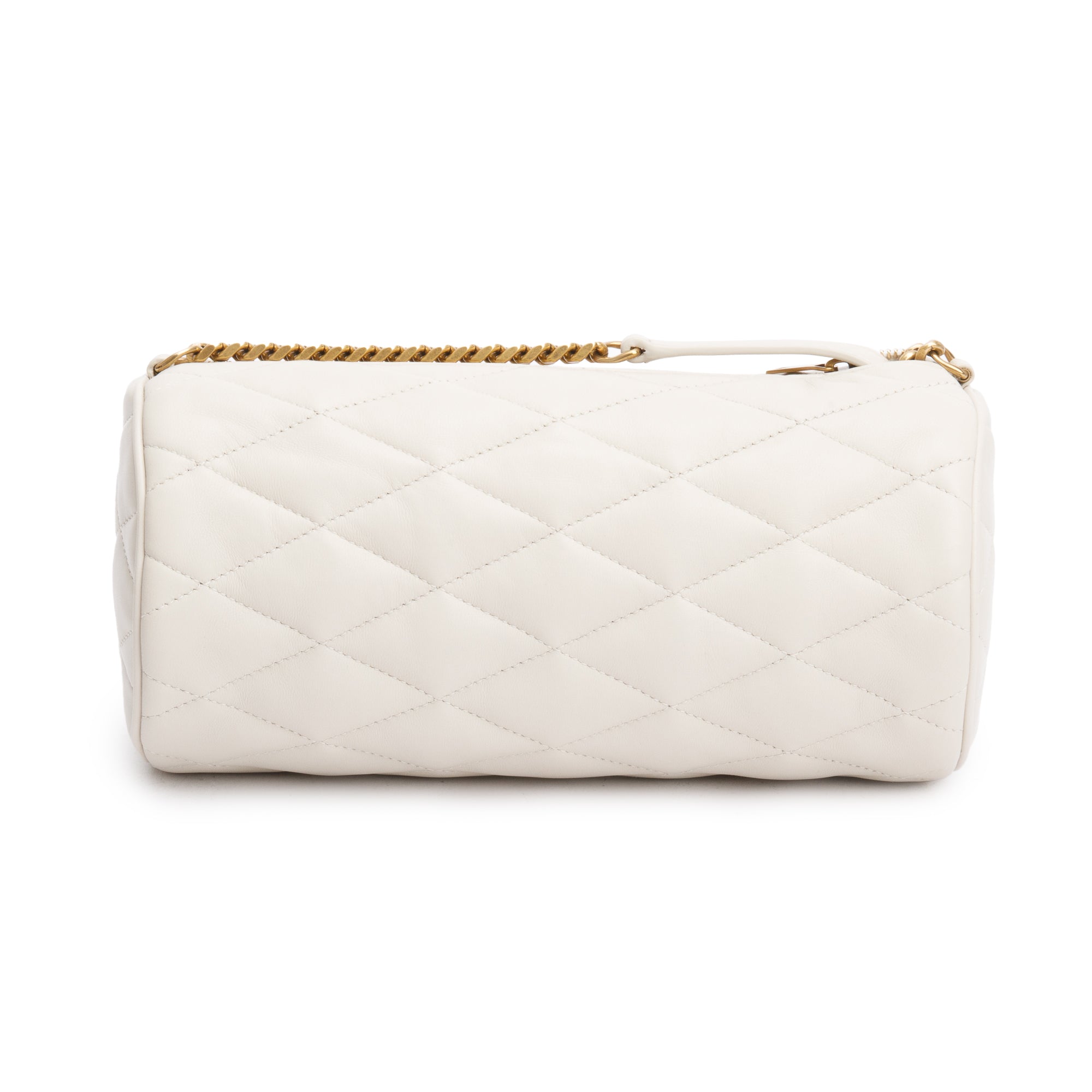 Saint Laurent 2022 White Quilted Lambskin Leather Small Sade Tube Bag