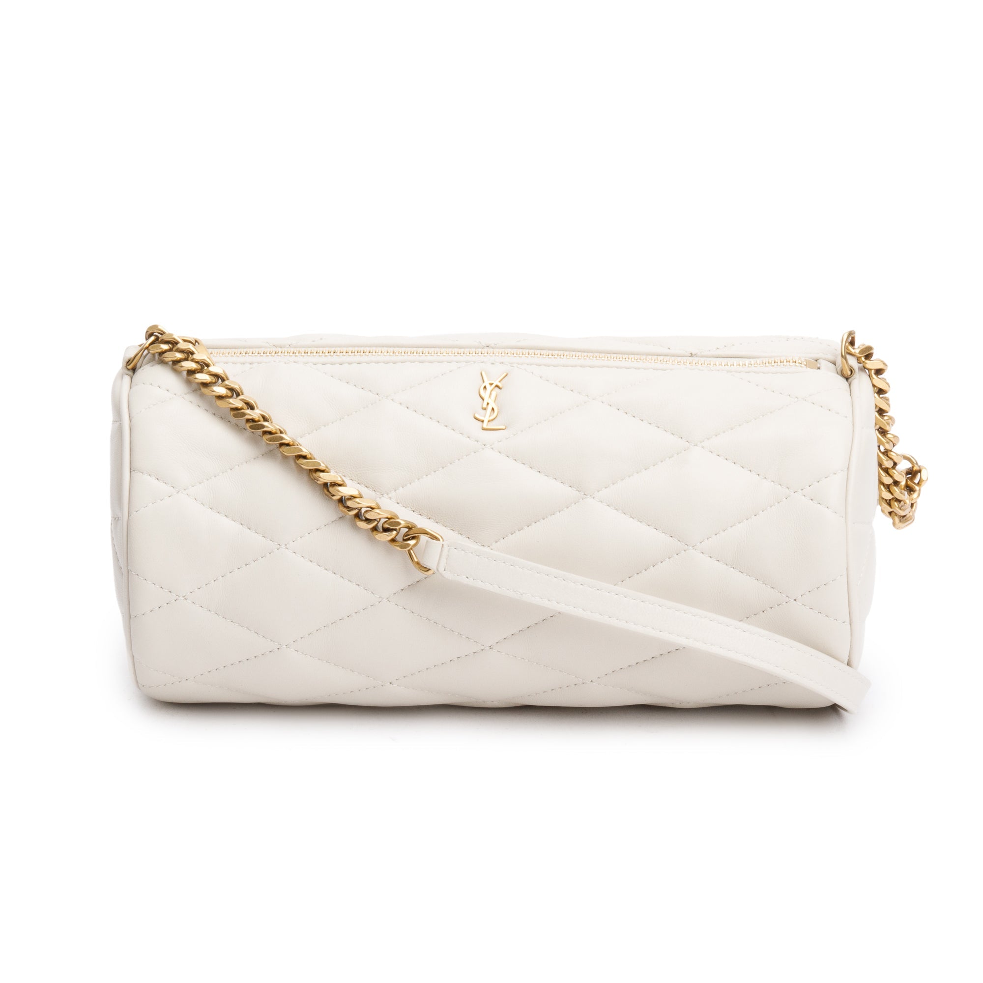 Saint Laurent 2022 White Quilted Lambskin Leather Small Sade Tube Bag