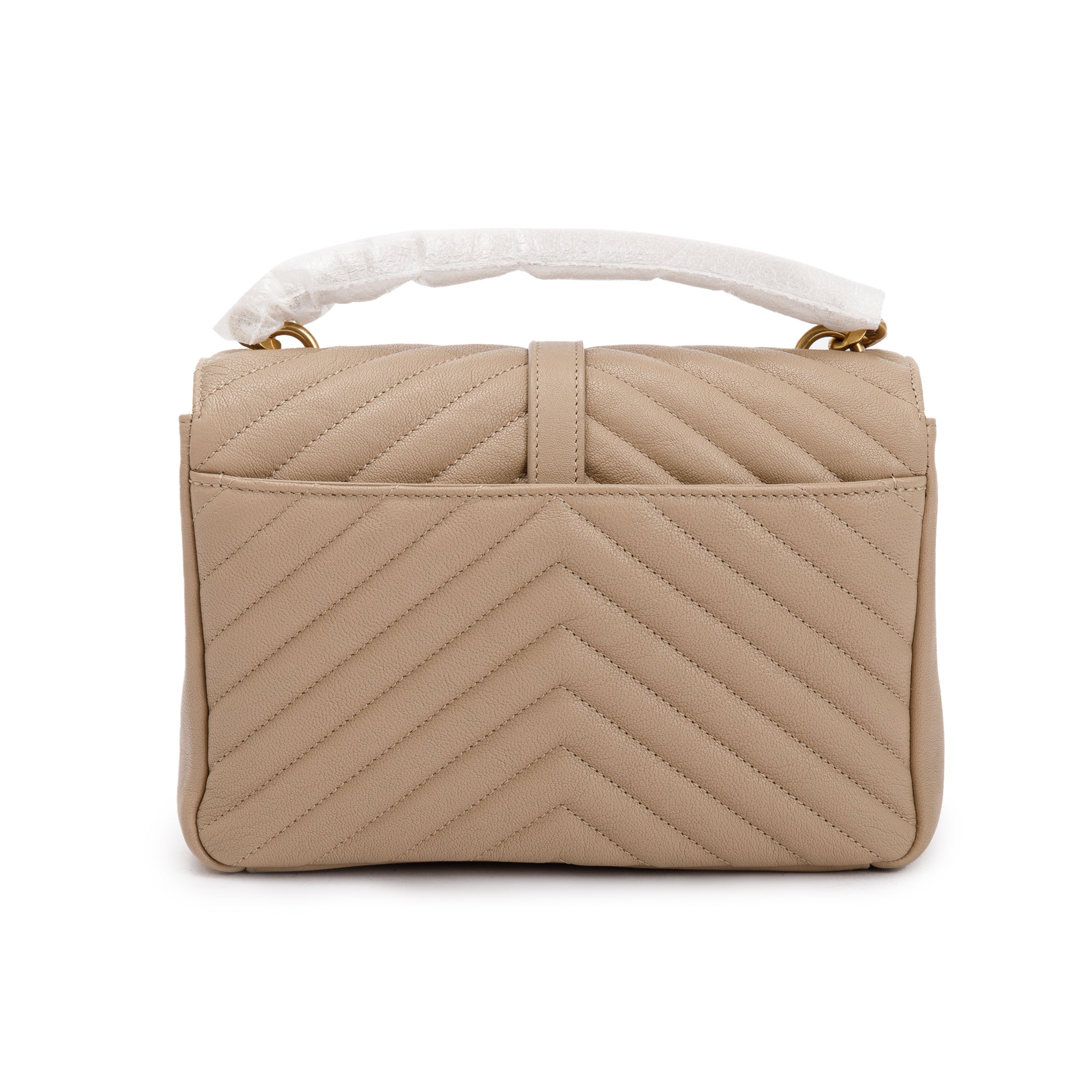 Saint Laurent 2023 Beige Leather Medium Chevron College Bag w/ Box