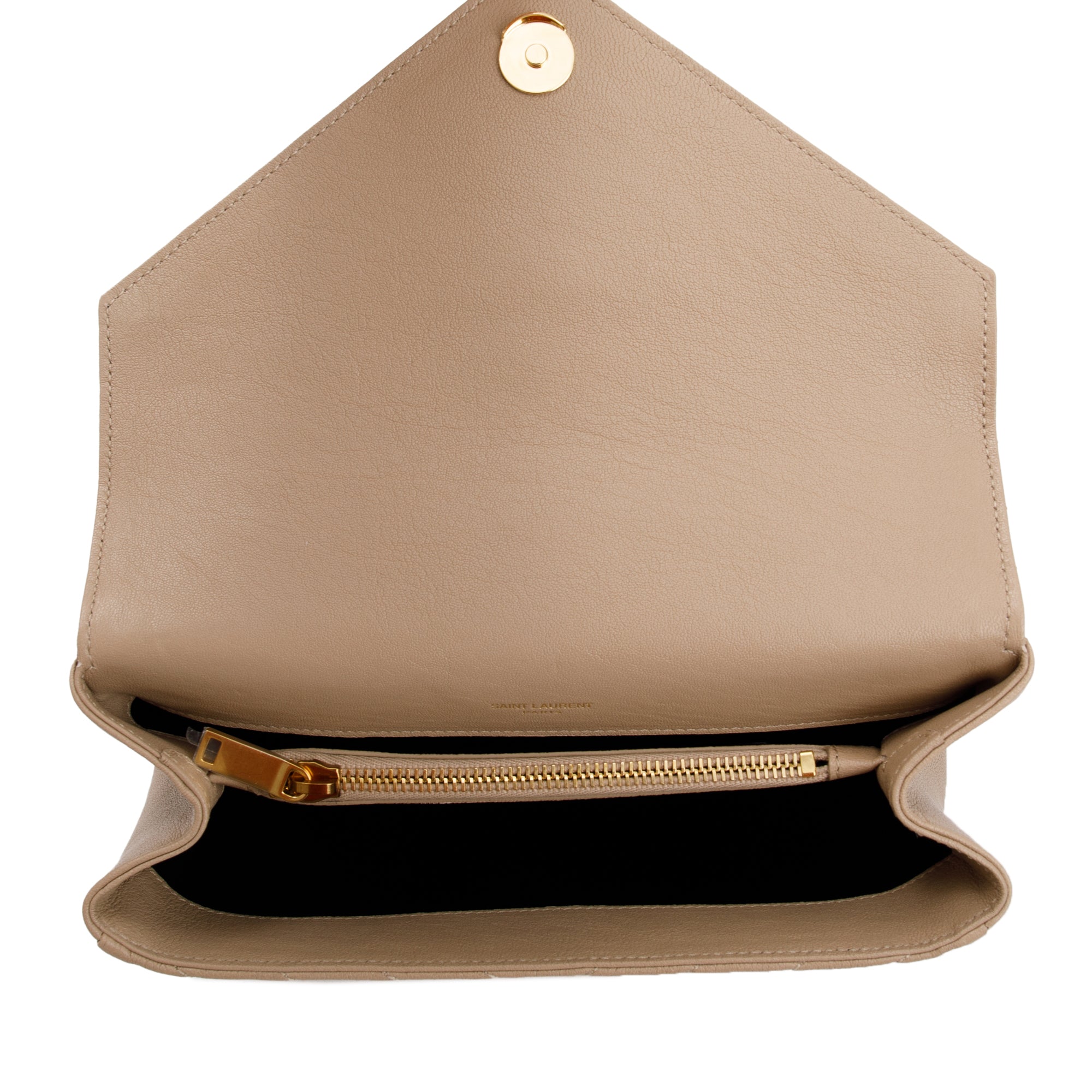 Saint Laurent 2023 Beige Leather Medium Chevron College Bag w/ Box