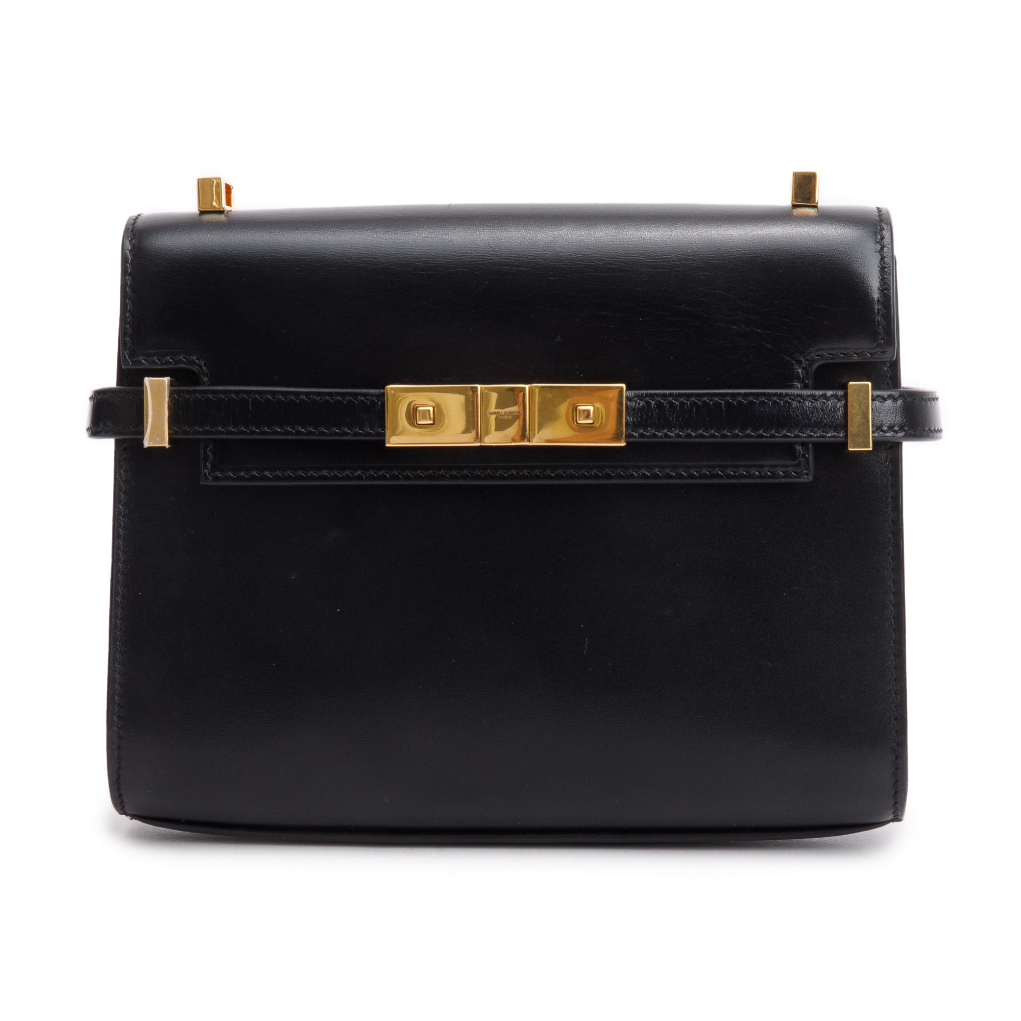 Saint Laurent 2023 Black Box Leather Mini Manhattan Bag