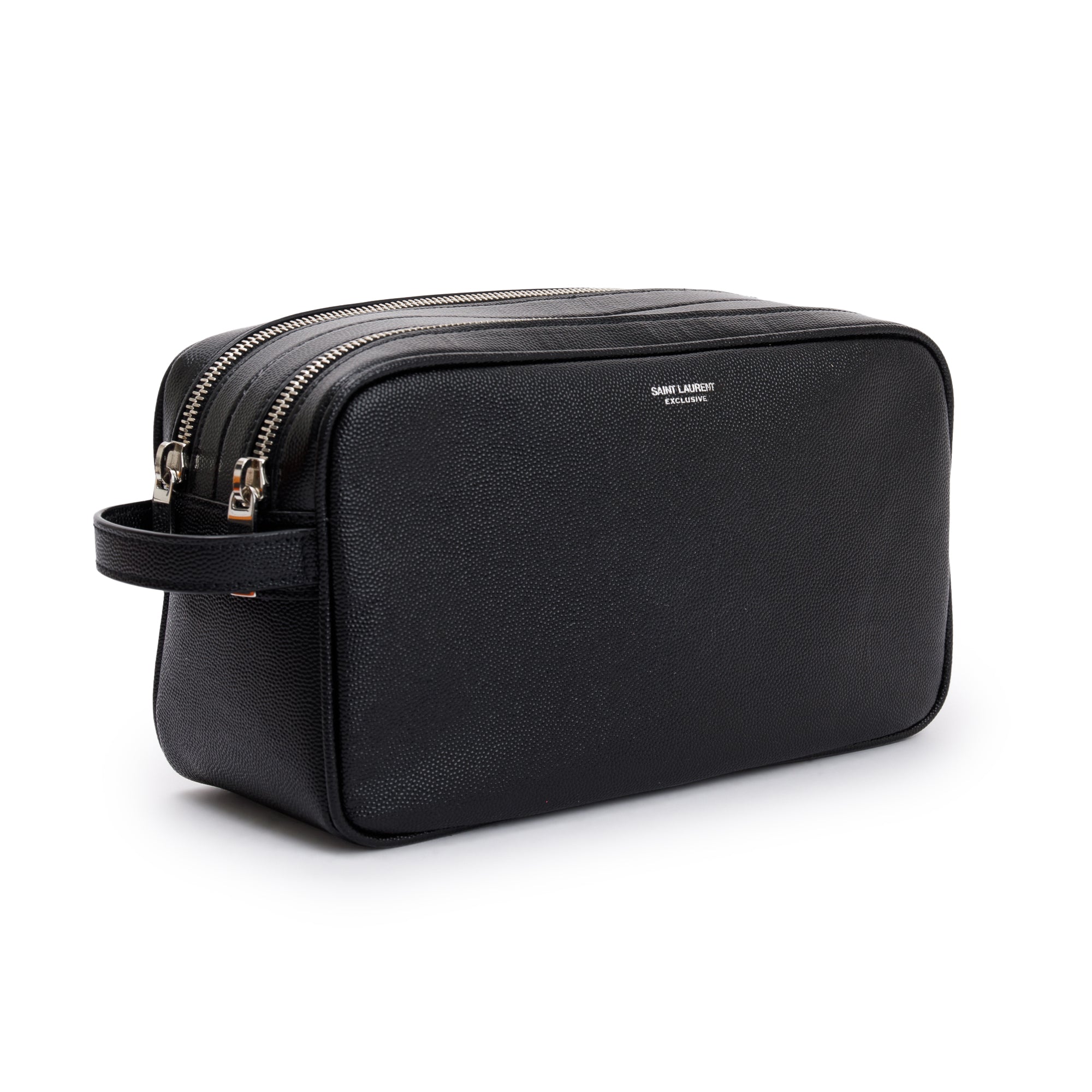 Saint Laurent 2023 Black Calfskin Leather Double Zip Cosmetic Case w/ Box