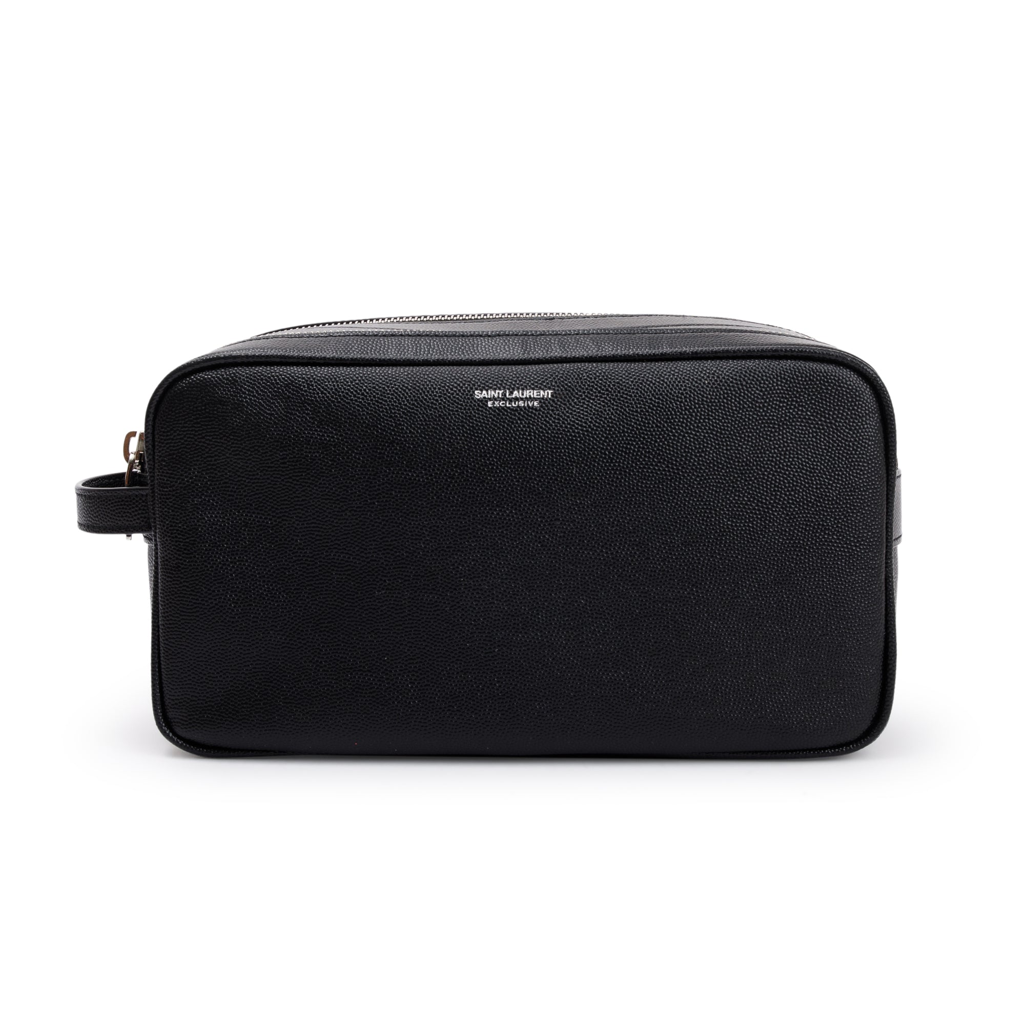 Saint Laurent 2023 Black Calfskin Leather Double Zip Cosmetic Case w/ Box