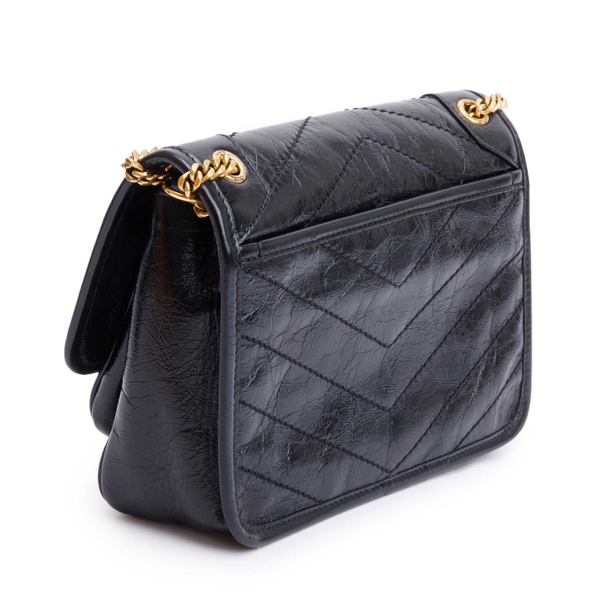 Saint Laurent 2023 Black Crinkled Calfskin Leather Baby Niki Shoulder Bag w/ Box & Receipt
