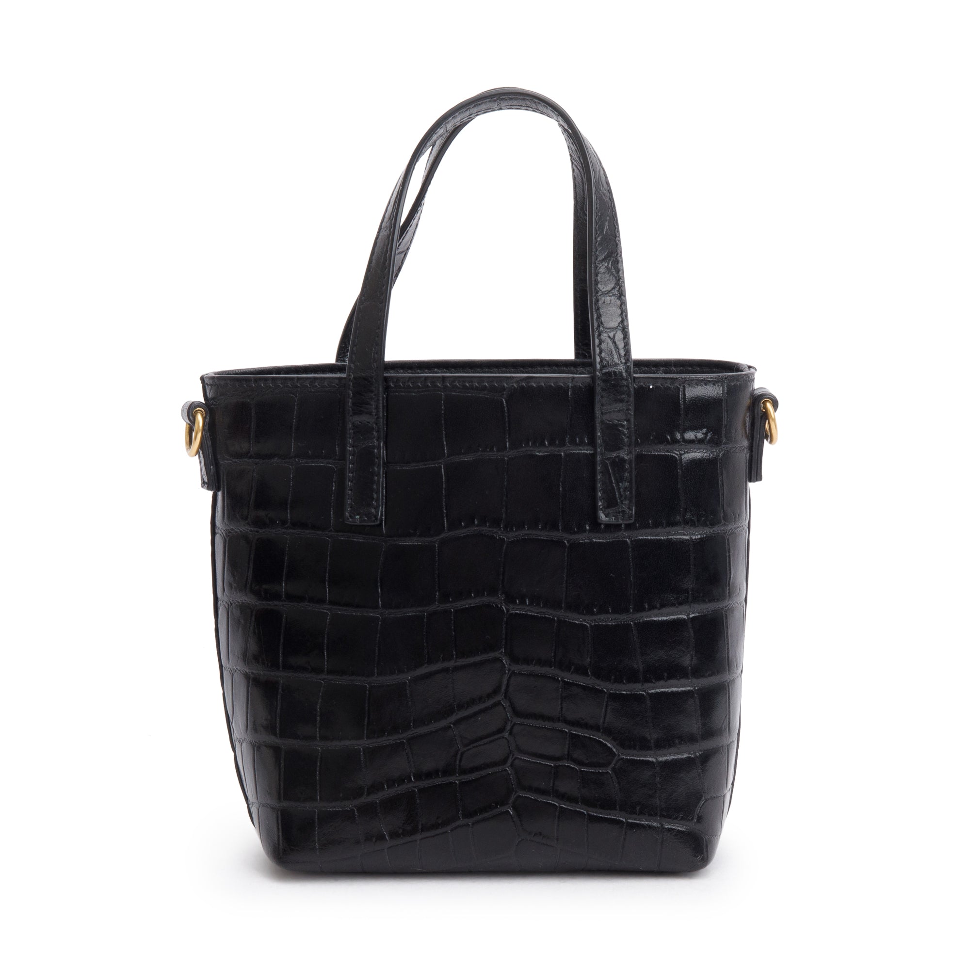 Saint Laurent 2023 Black Croc-Embossed Mini Toy Shopping Tote w/ Strap