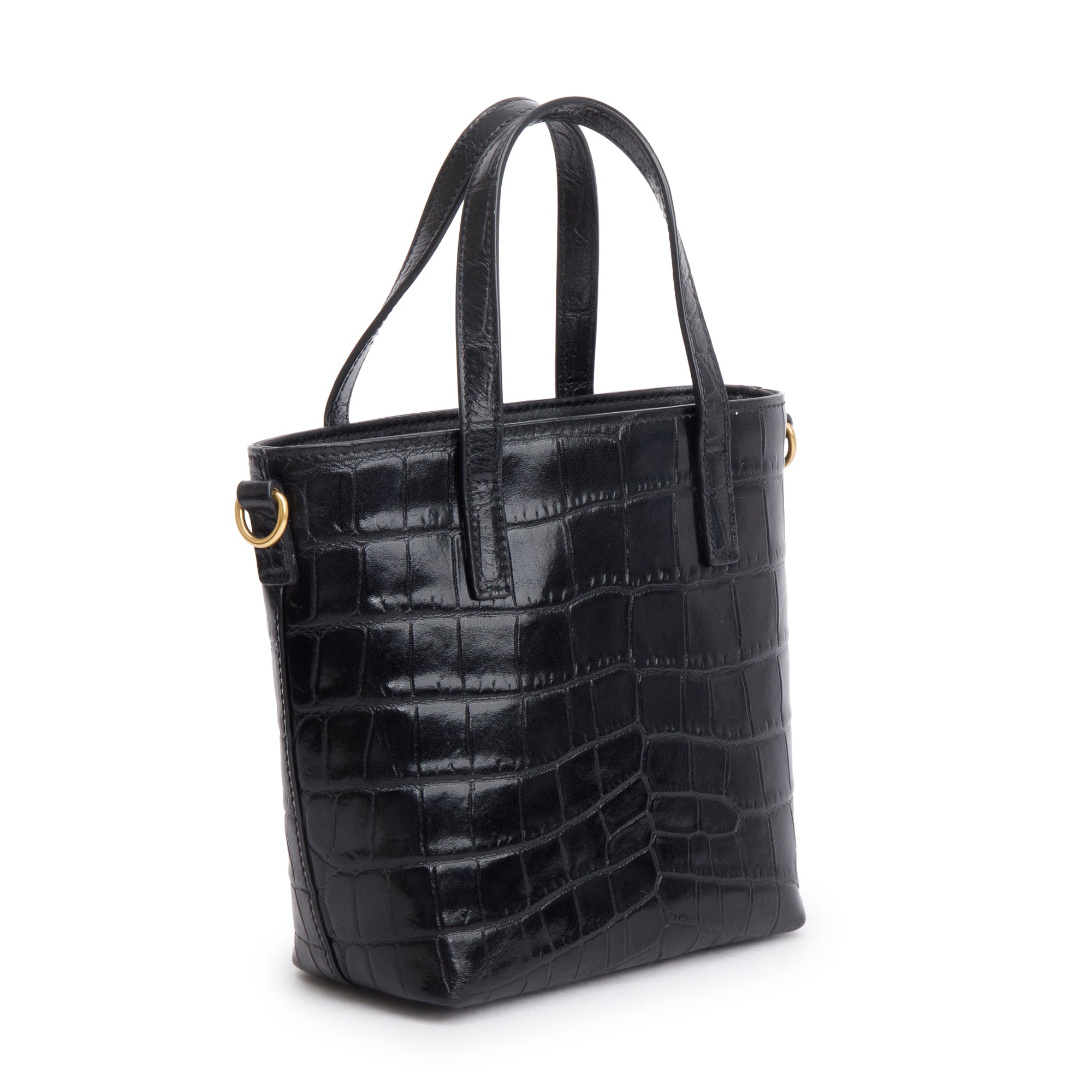 Saint Laurent 2023 Black Croc-Embossed Mini Toy Shopping Tote w/ Strap