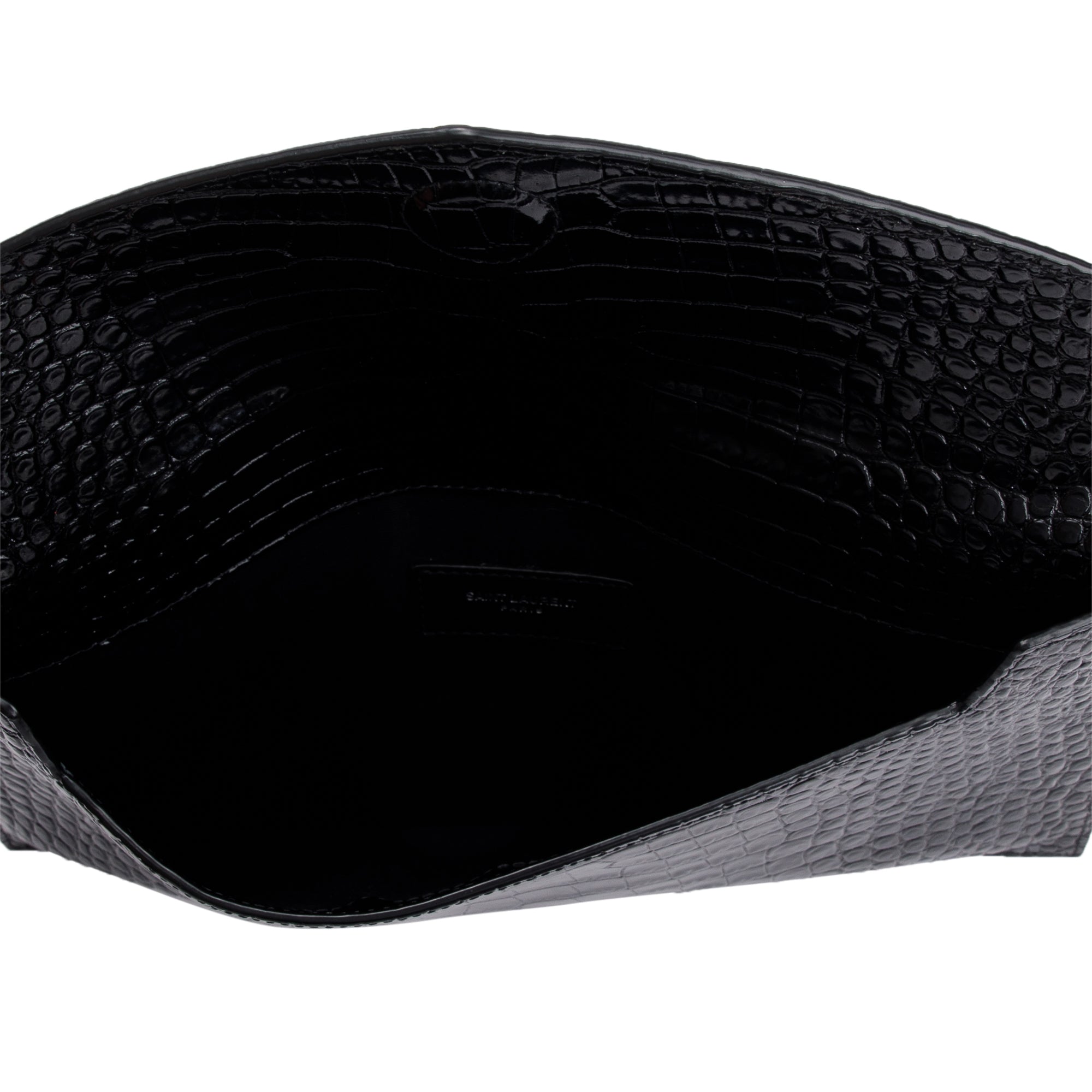 Saint Laurent 2023 Black Crocodile-Embossed Leather Uptown Pouch