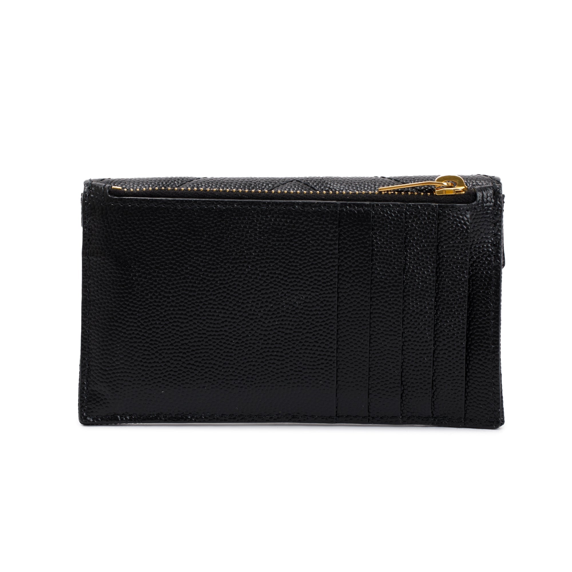 Saint Laurent 2023 Black Grain De Poudre Cassandre Matelasse Fragments Flap Card Case w/ Box