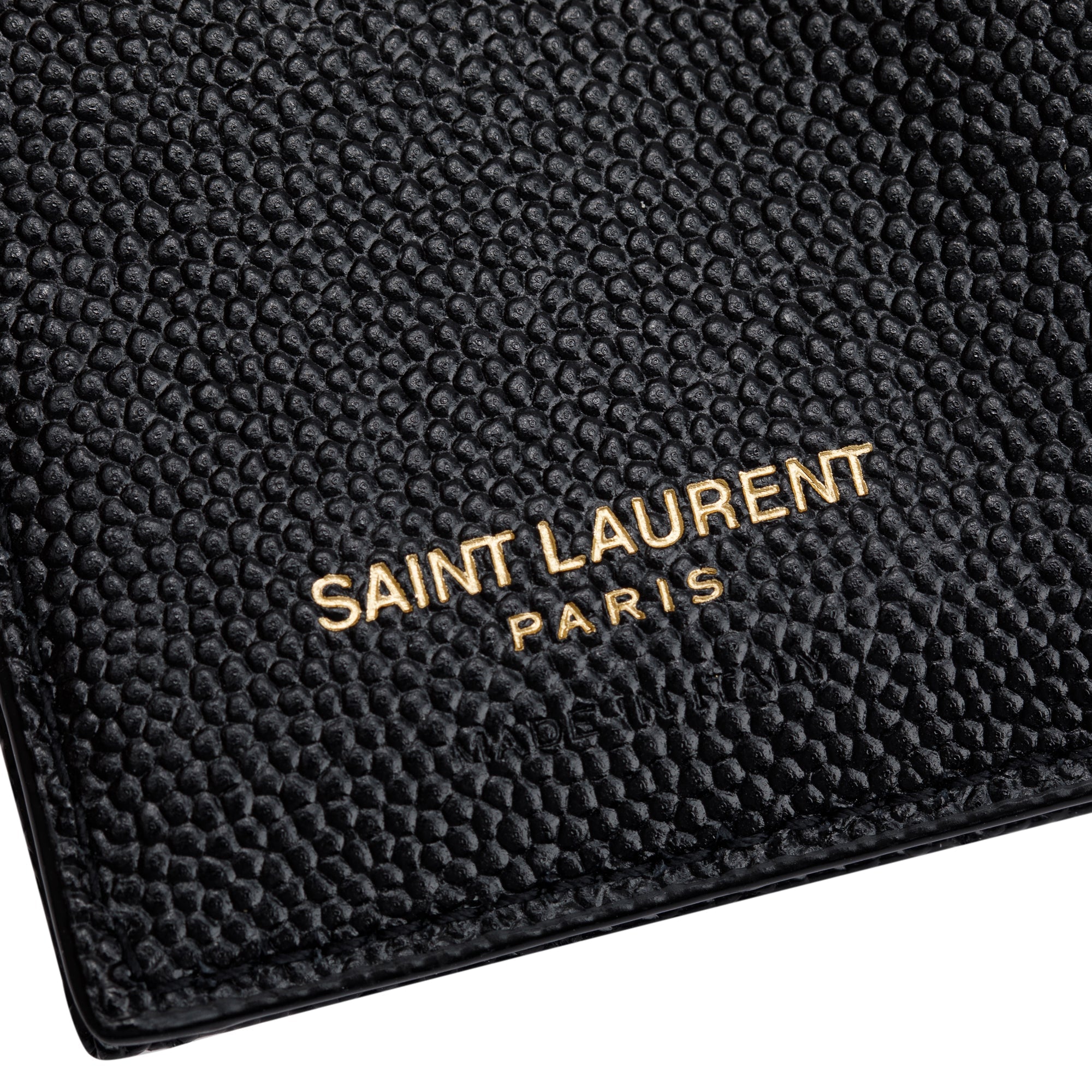 Saint Laurent 2023 Black Grain de Poudre Leather Cassandre Matelasse Bi-Fold Wallet w/ Box