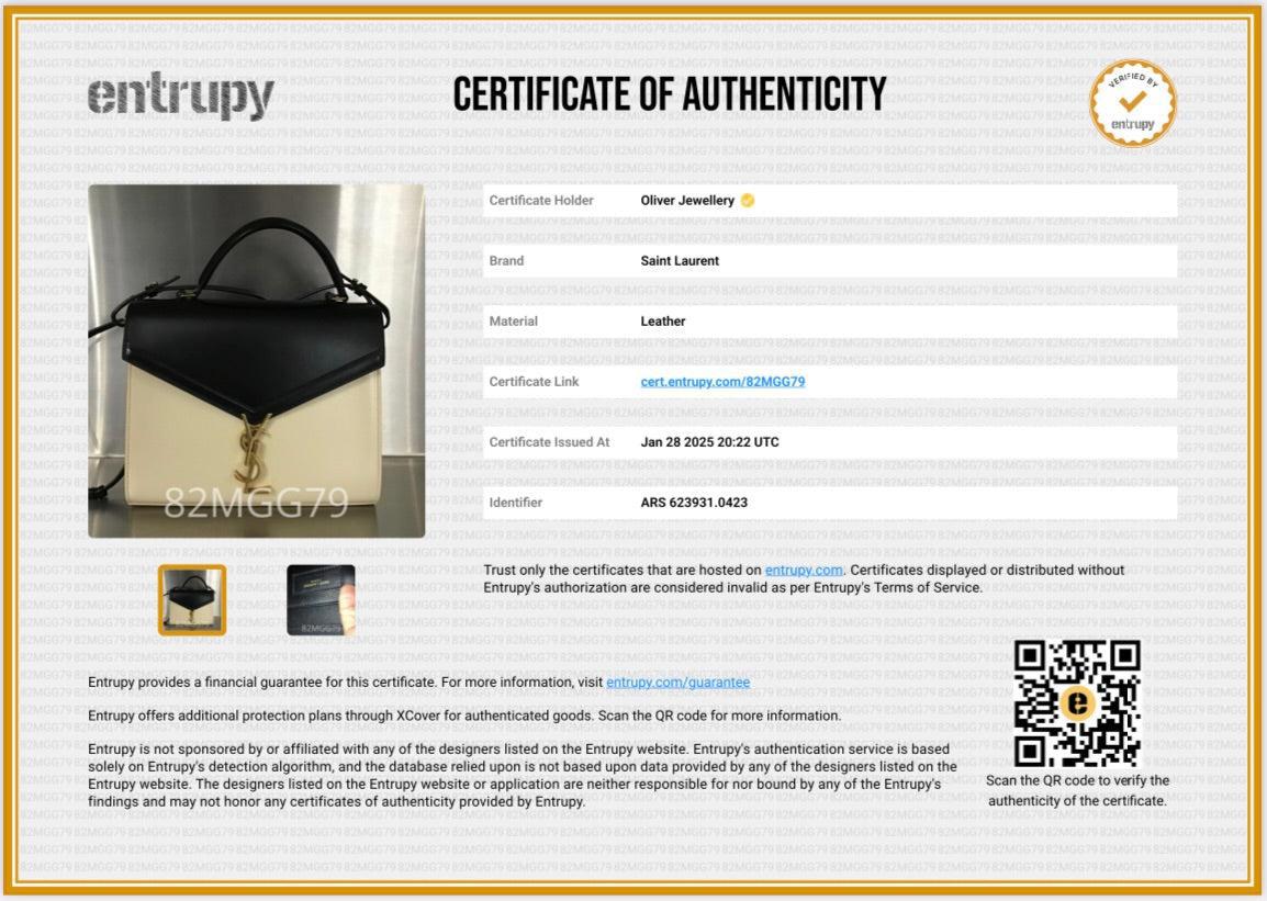 Saint Laurent 2023 Black & Ivory Smooth Leather Cassandra Medium Top Handle Bag