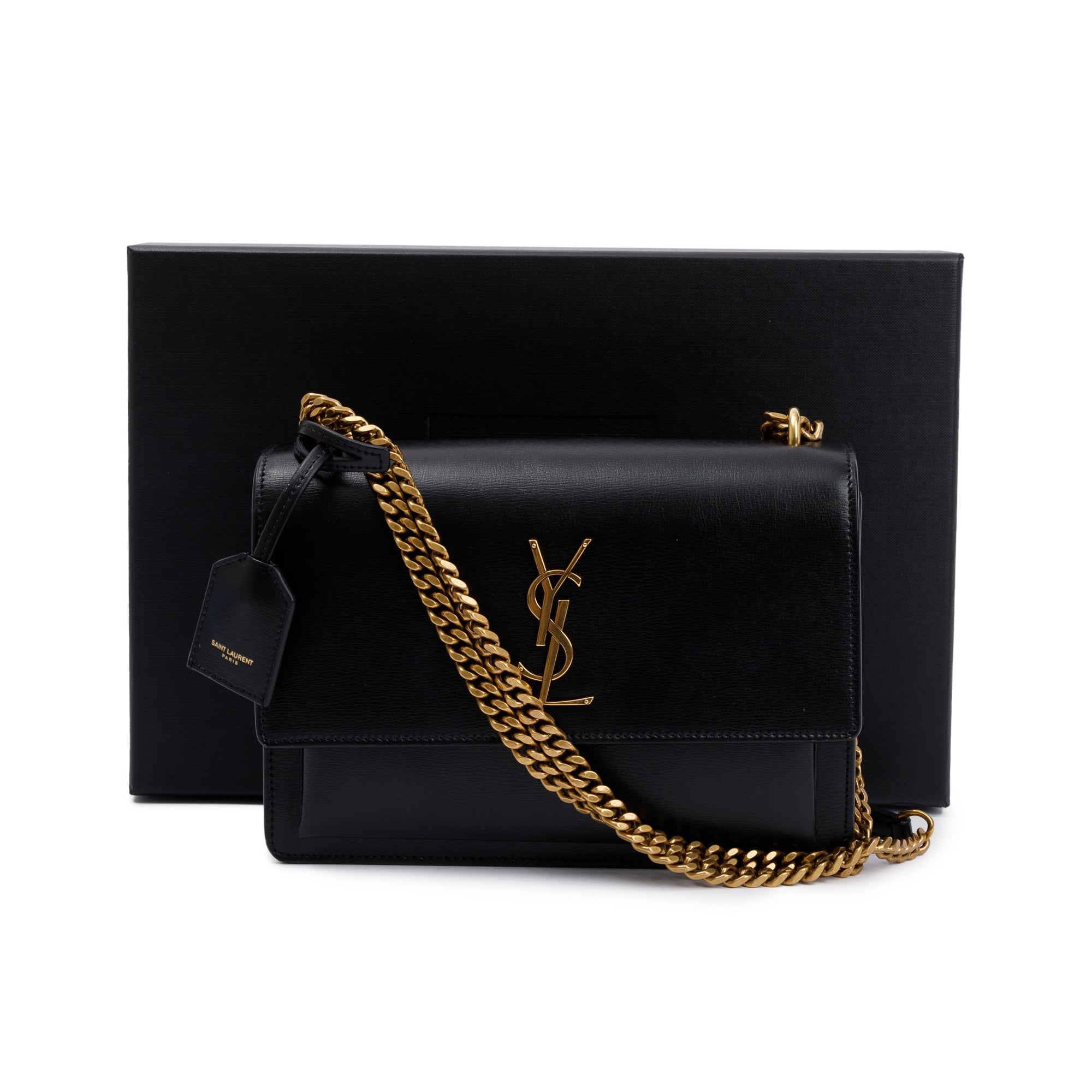 Saint Laurent 2023 Black Leather Medium Sunset Bag w/ Box & Receipt