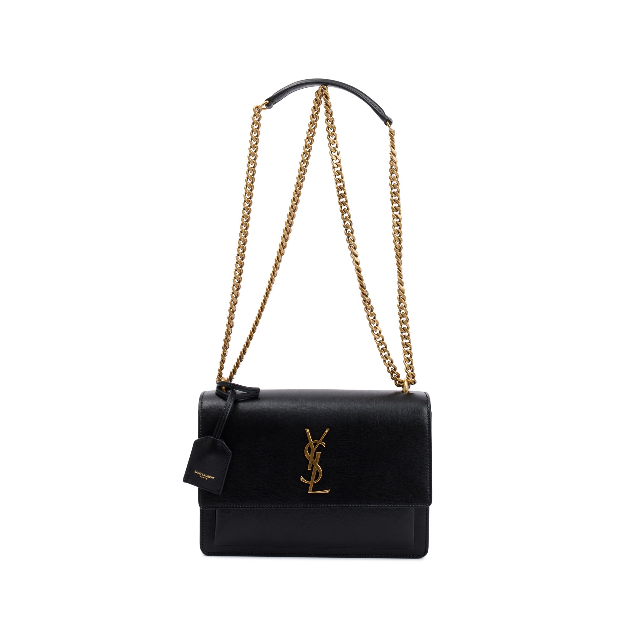 Saint Laurent 2023 Black Leather Medium Sunset Bag w/ Box & Receipt