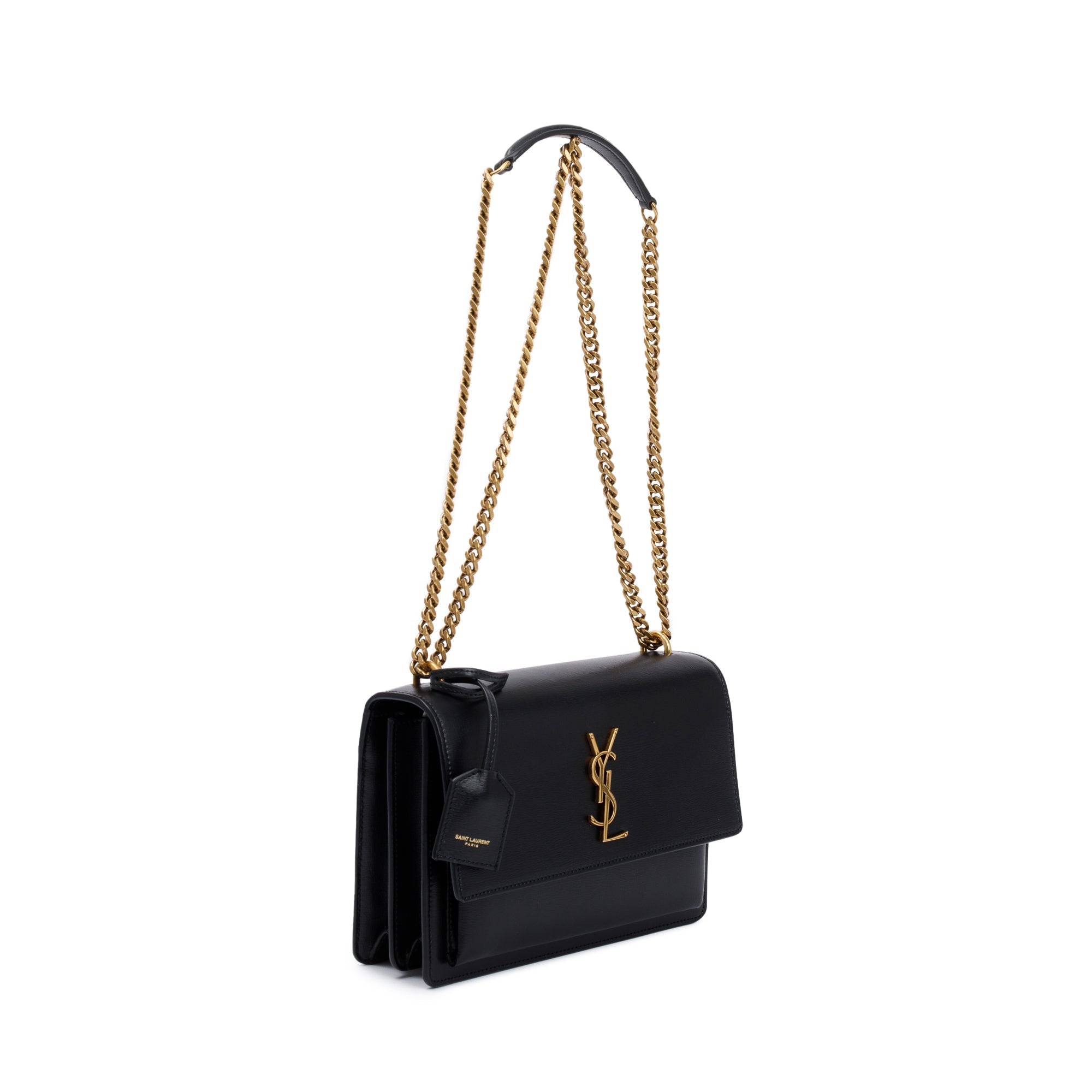 Saint Laurent 2023 Black Leather Medium Sunset Bag w/ Box & Receipt