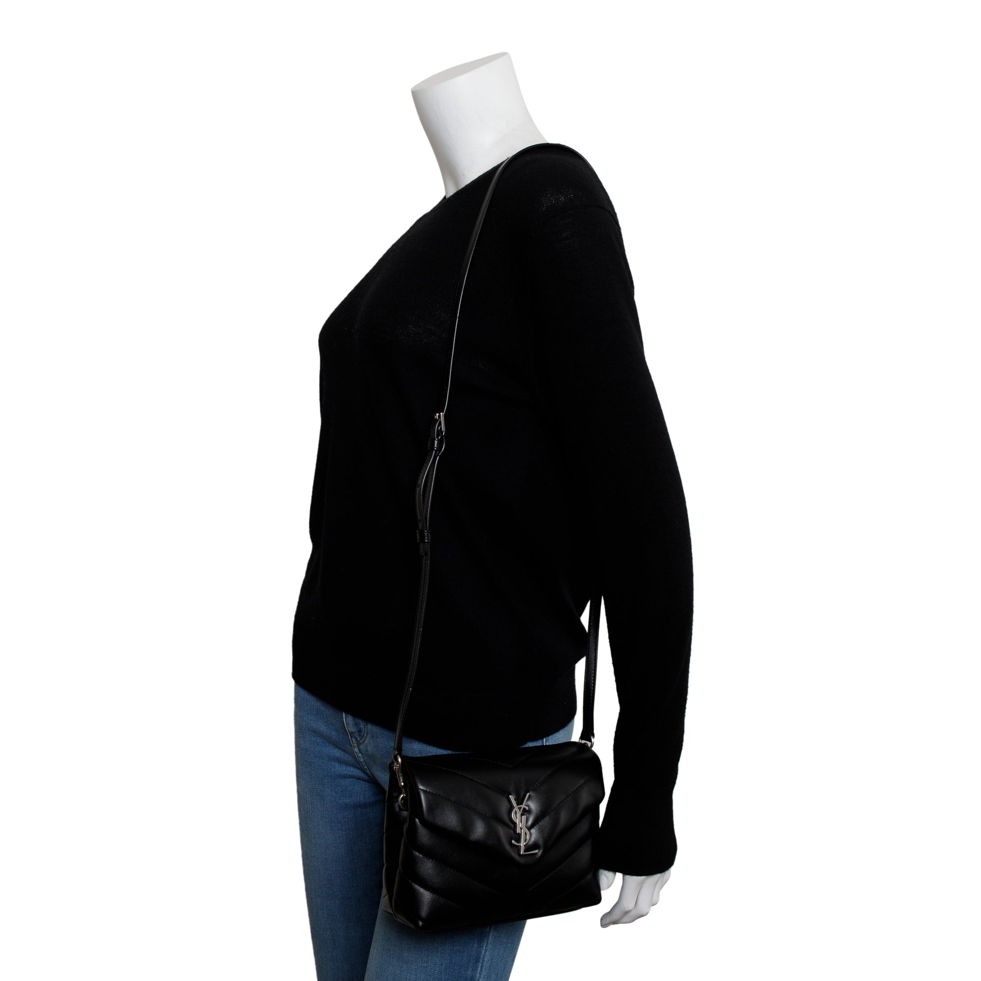 Saint Laurent 2023 Black Monogram Matelasse Toy Loulou Crossbody Bag w/ Box