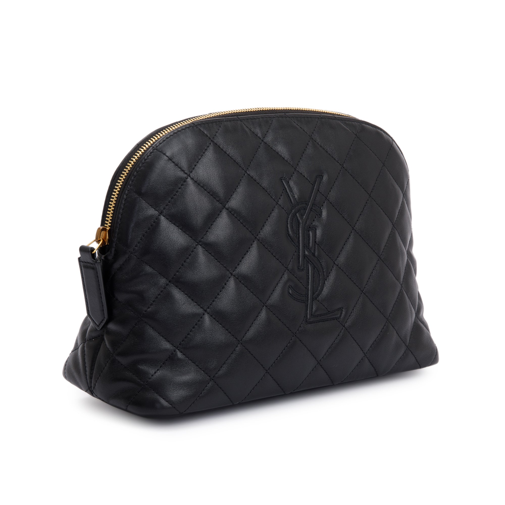Saint Laurent 2023 Black Quilted Leather Large Cosmetic Pouch w/ Box