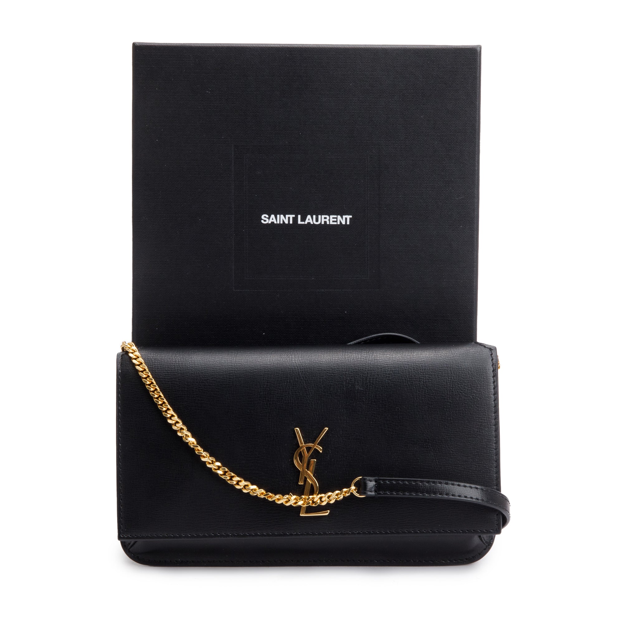 Saint Laurent 2023 Black Smooth Calfskin Leather Cassandre Phone Holder w/ Box & Receipt