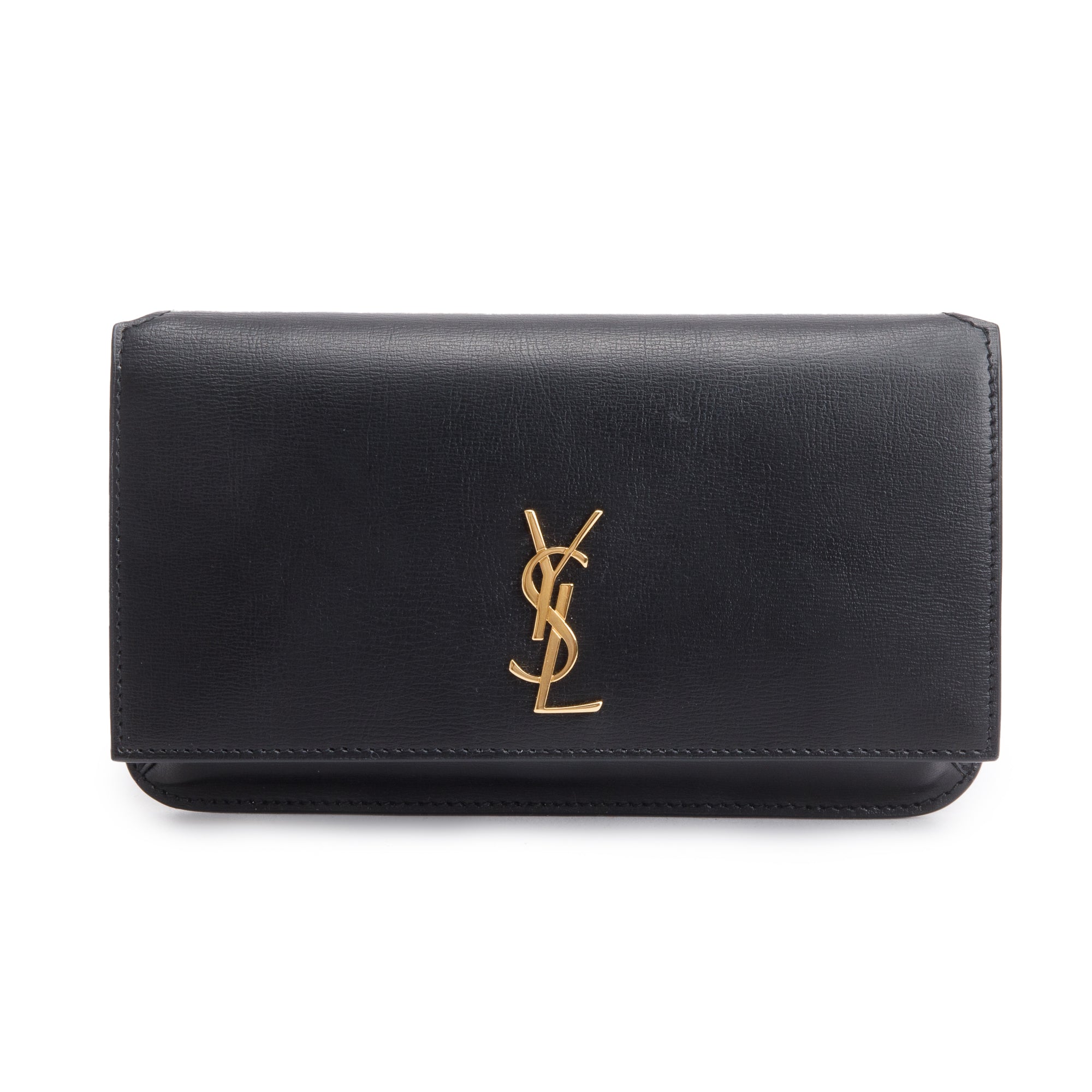 Saint Laurent 2023 Black Smooth Calfskin Leather Cassandre Phone Holder w/ Box & Receipt