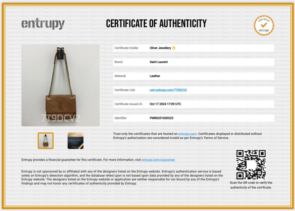 Saint Laurent 2023 Brown Crinkled Calfskin Leather Baby Niki Shoulder Bag