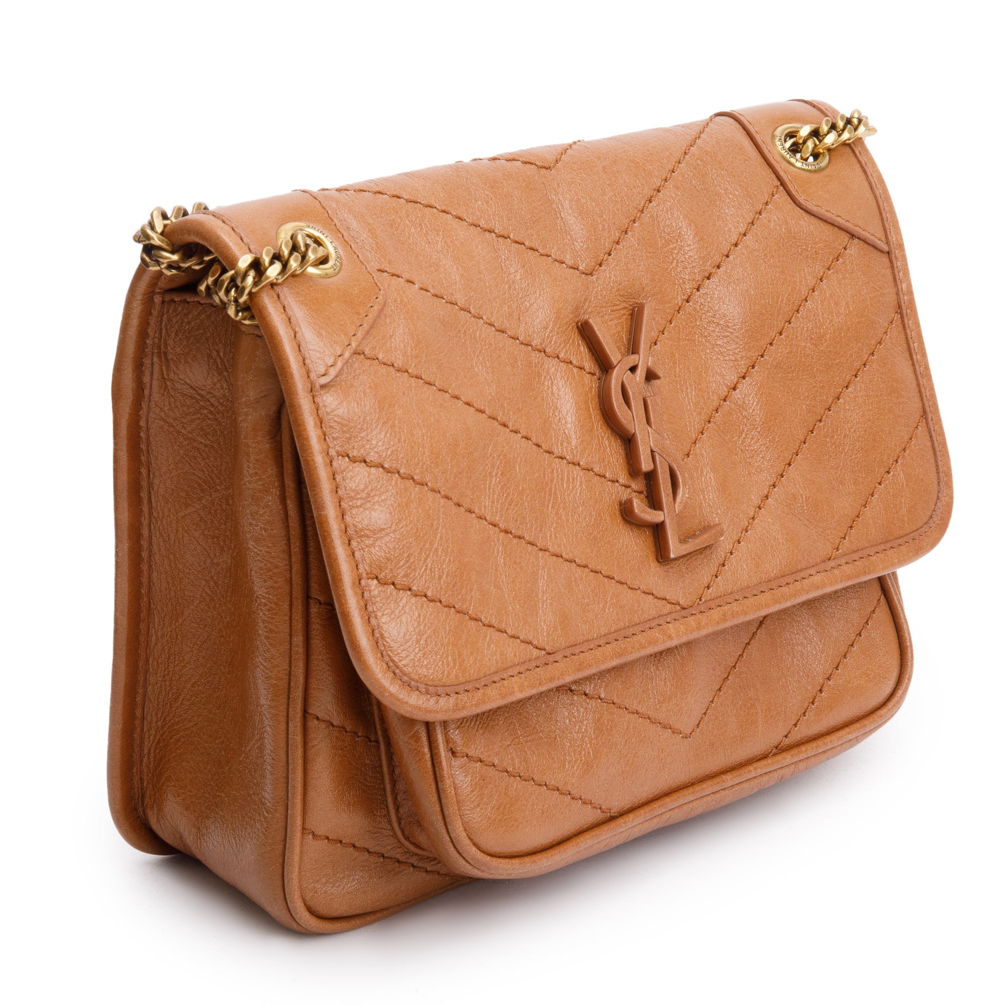 Saint Laurent 2023 Brown Crinkled Calfskin Leather Baby Niki Shoulder Bag