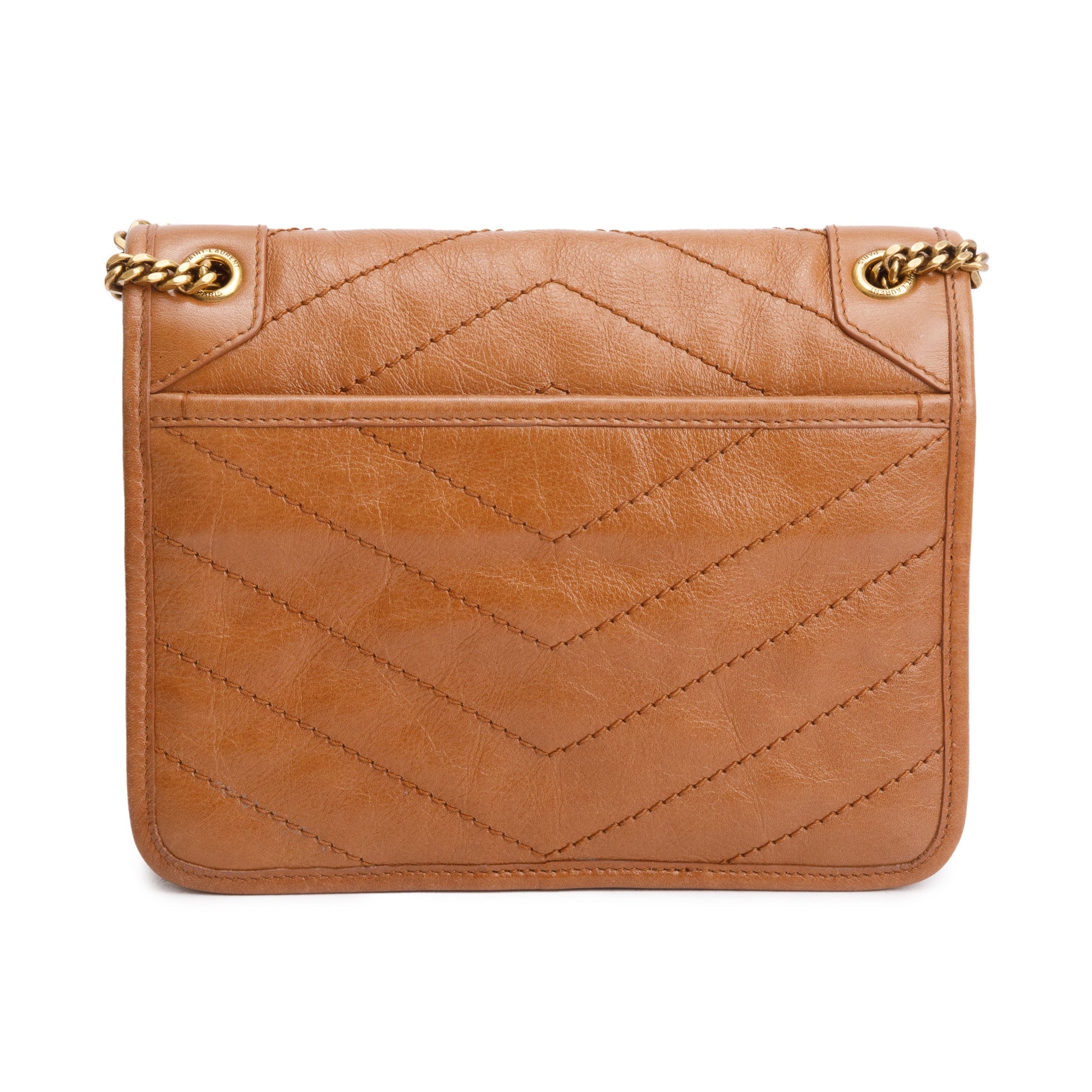 Saint Laurent 2023 Brown Crinkled Calfskin Leather Baby Niki Shoulder Bag