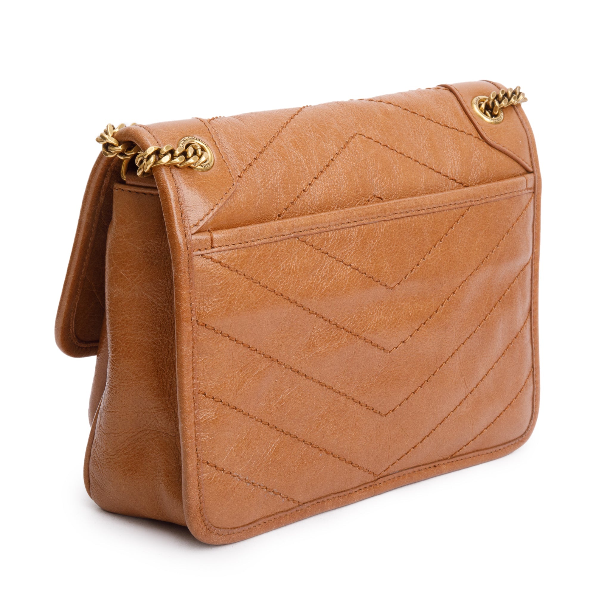 Saint Laurent 2023 Brown Crinkled Calfskin Leather Baby Niki Shoulder Bag