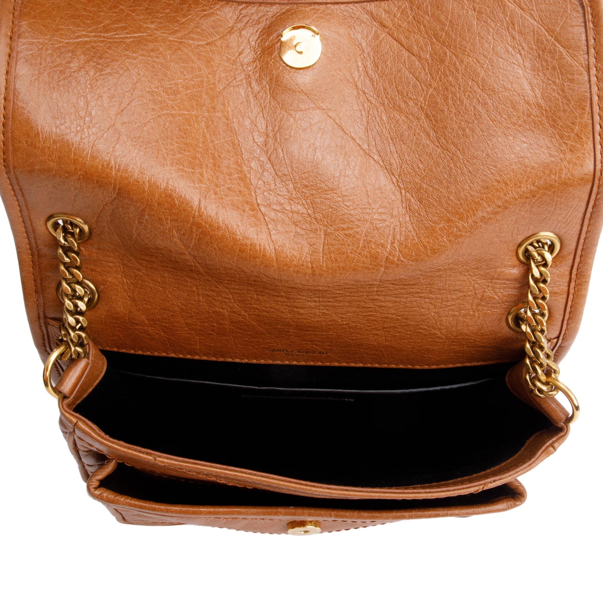 Saint Laurent 2023 Brown Crinkled Calfskin Leather Baby Niki Shoulder Bag