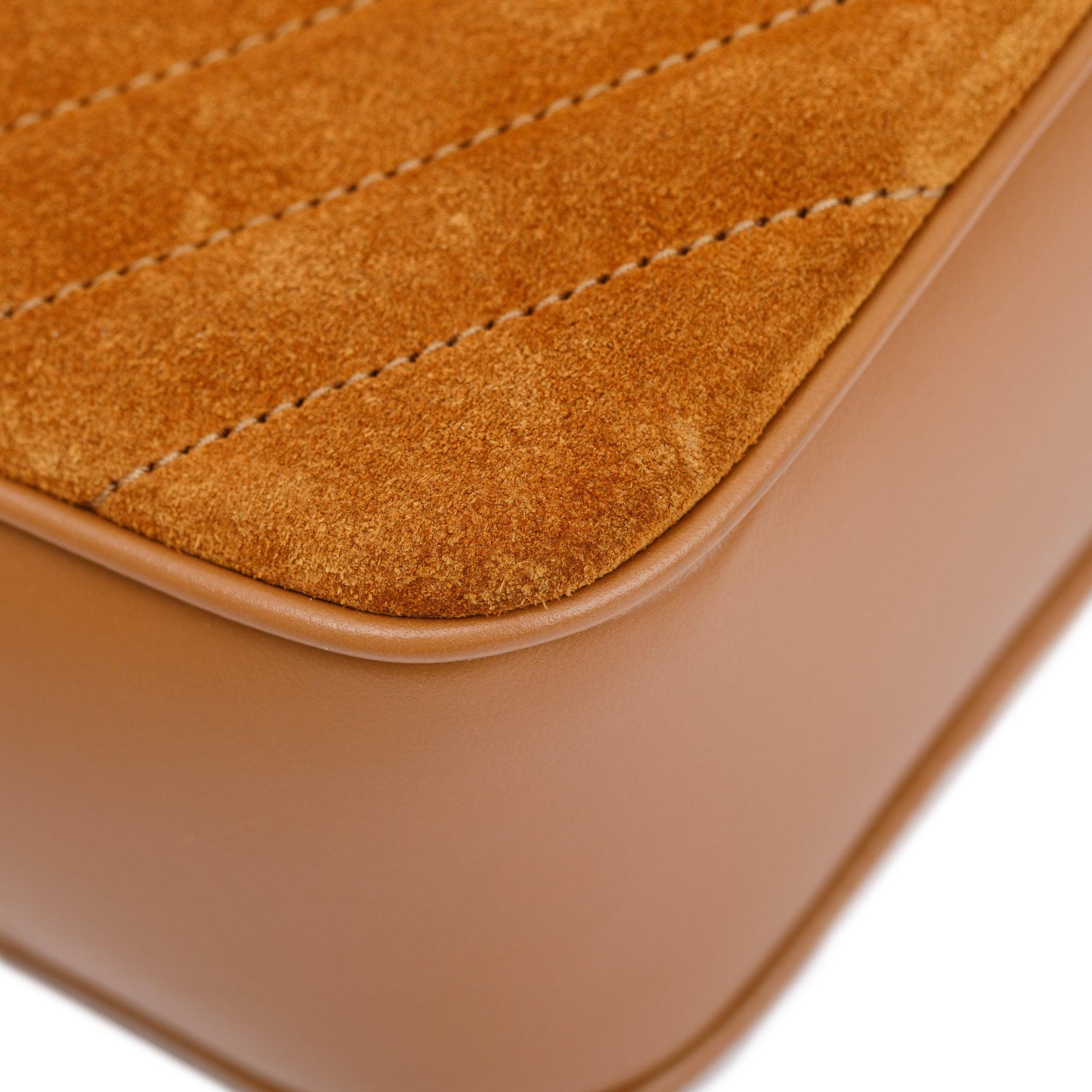 Saint Laurent 2023 Brown Quilted Suede & Smooth Leather Lou Camera Bag w/ Box