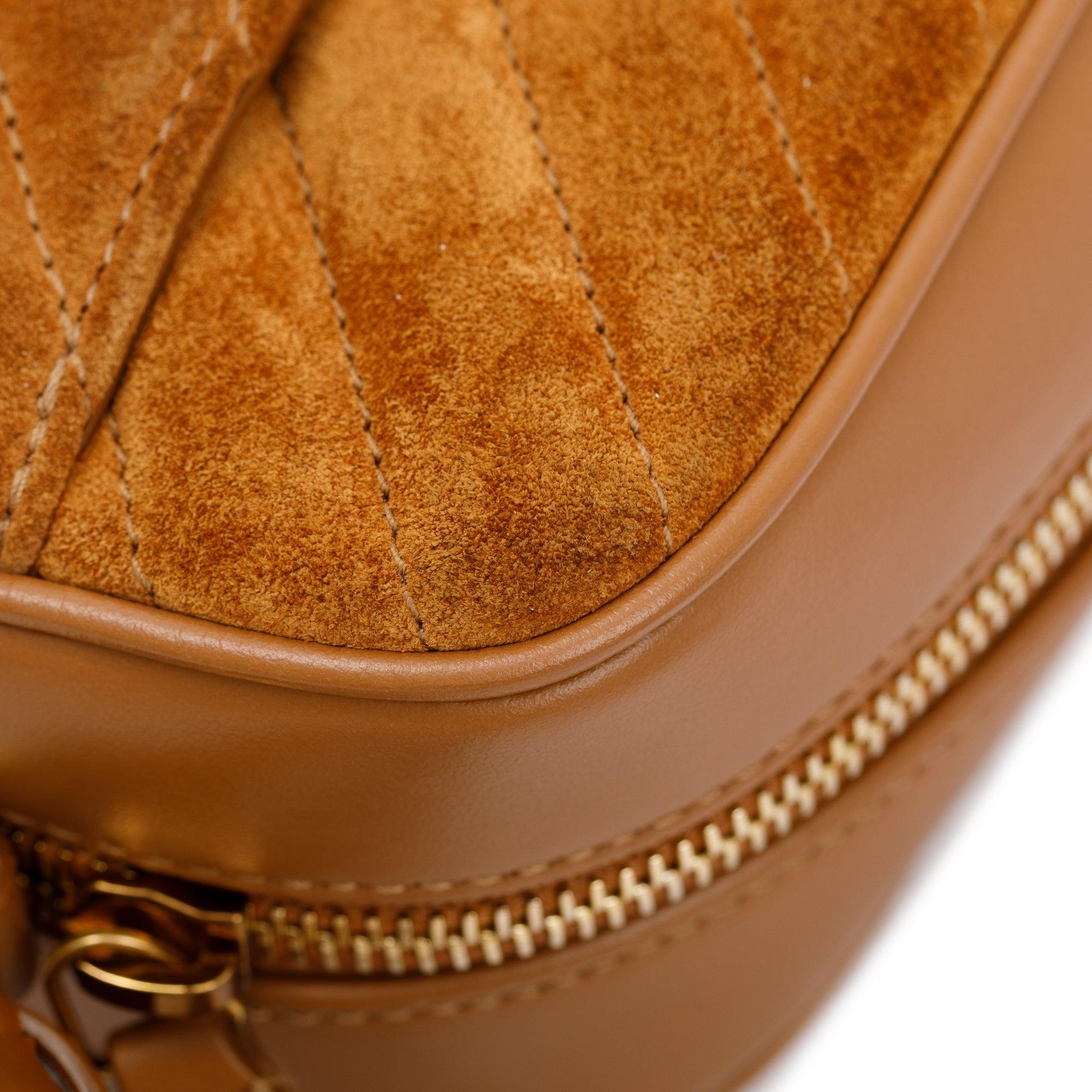 Saint Laurent 2023 Brown Quilted Suede & Smooth Leather Lou Camera Bag w/ Box