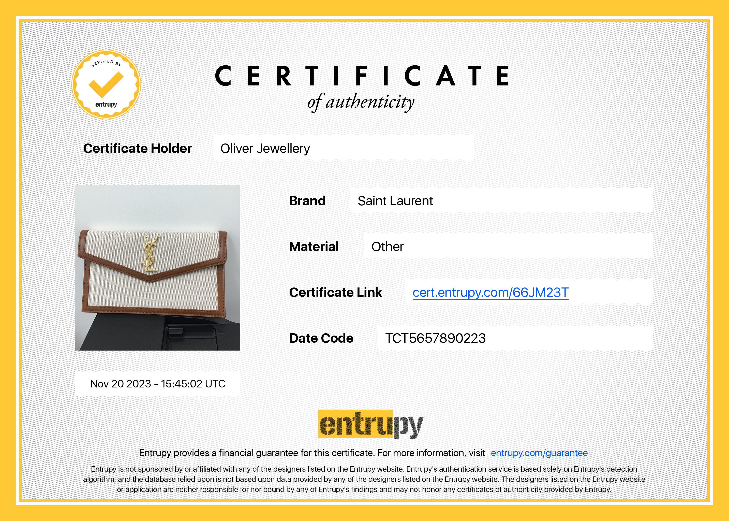 Saint Laurent 2023 Natural Beige Canvas & Leather Uptown Pouch w/ Box