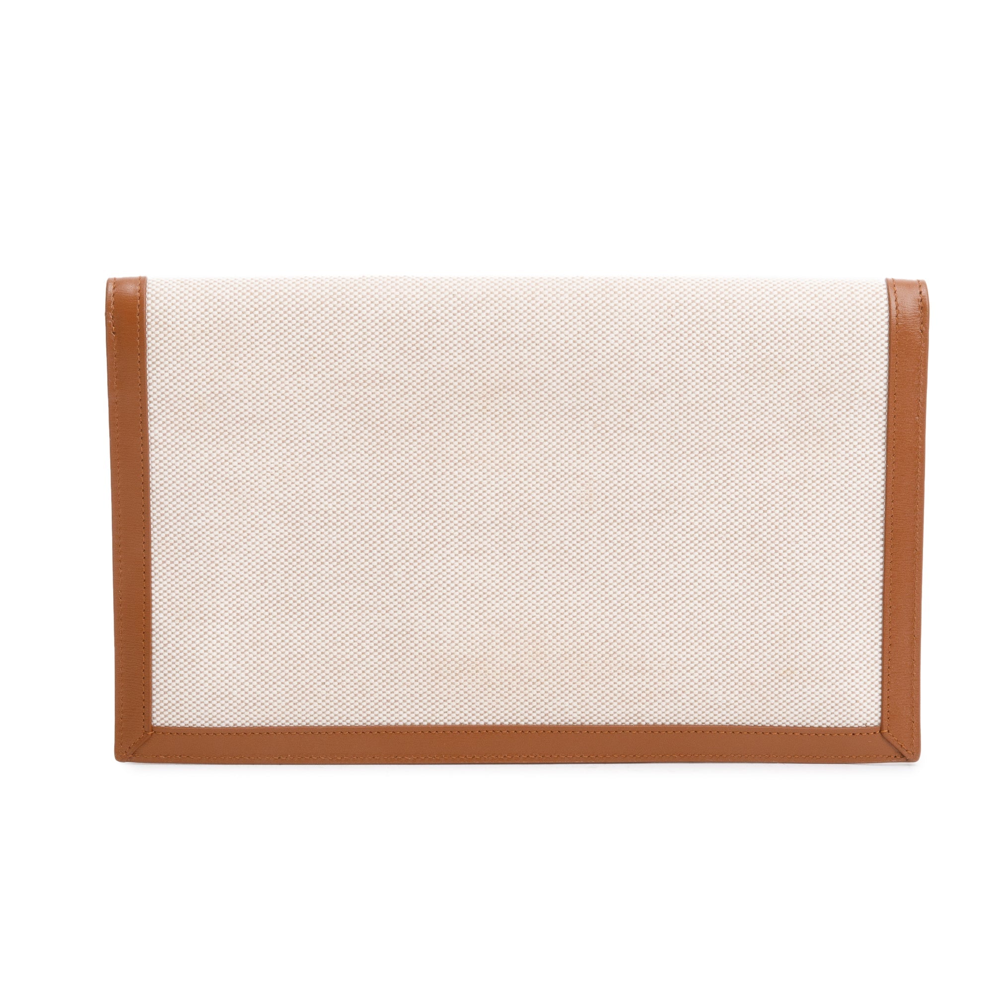 Saint Laurent 2023 Neutral Canvas Brown Smooth Leather Uptown Pouch w/ Box