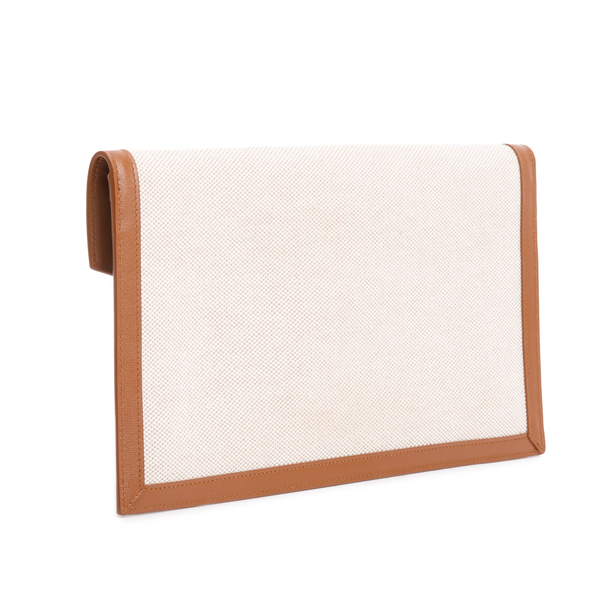 Saint Laurent 2023 Neutral Canvas Brown Smooth Leather Uptown Pouch w/ Box