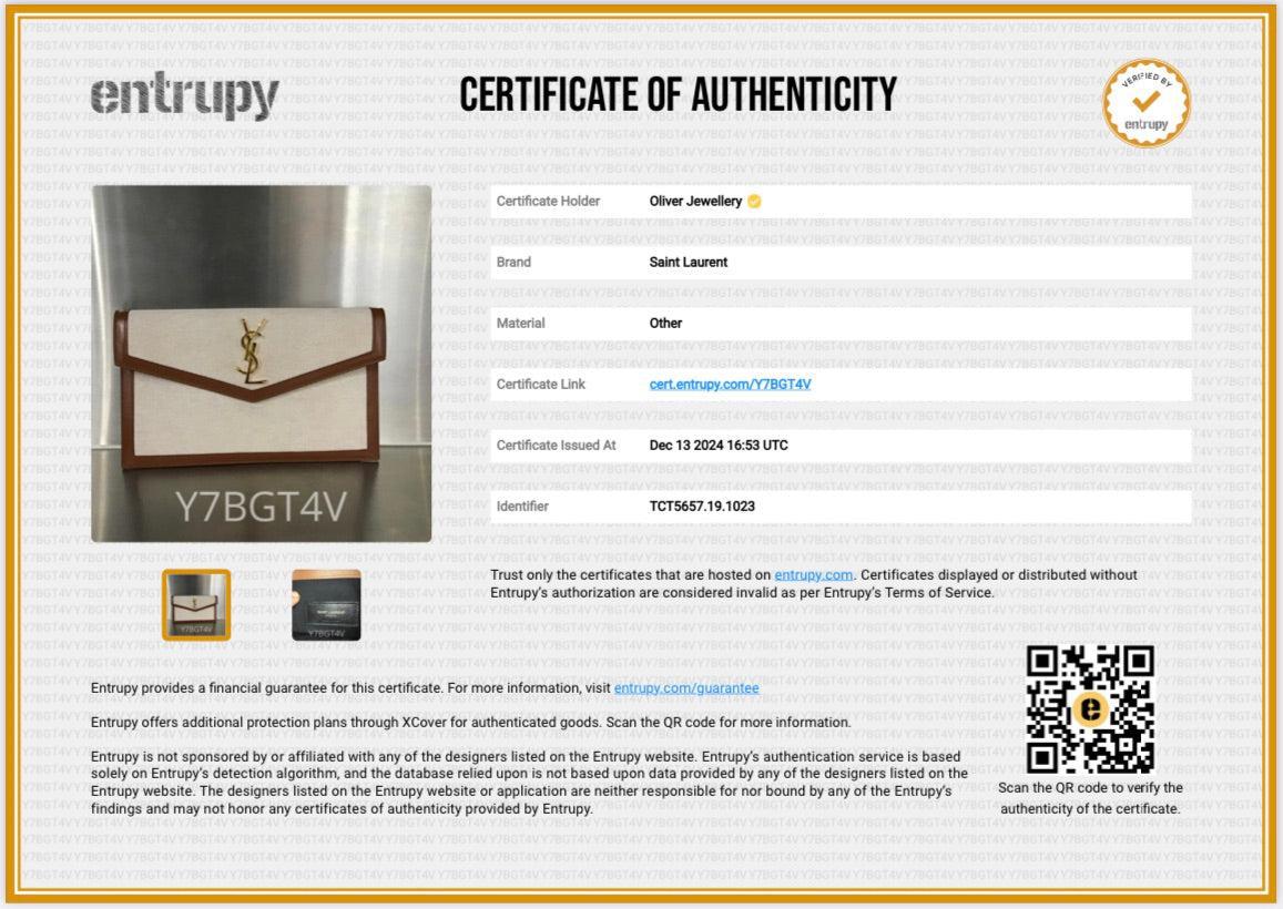 Saint Laurent 2023 Neutral Canvas Brown Smooth Leather Uptown Pouch w/ Box