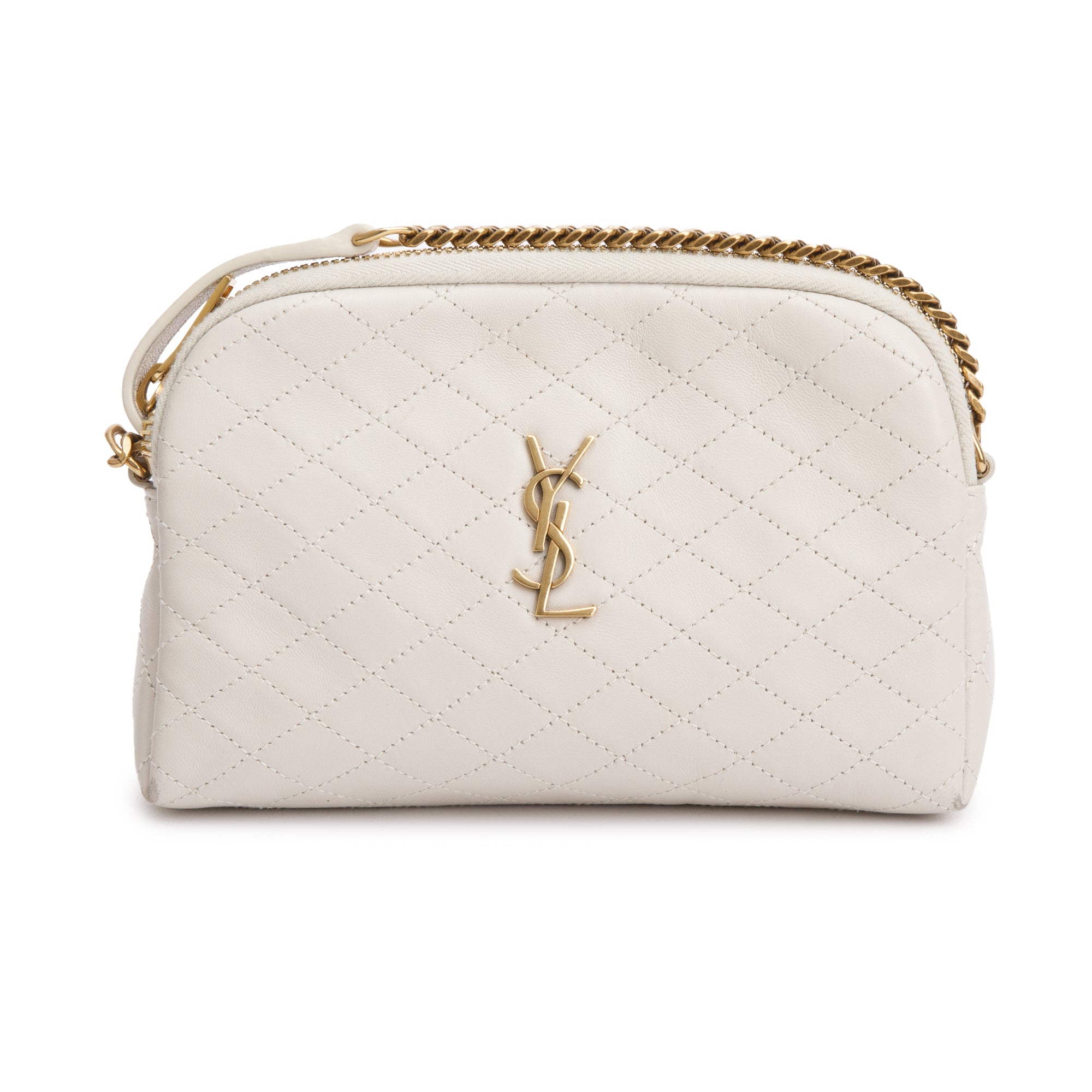 Saint Laurent 2023 White Leather Gaby Zipped Pouch