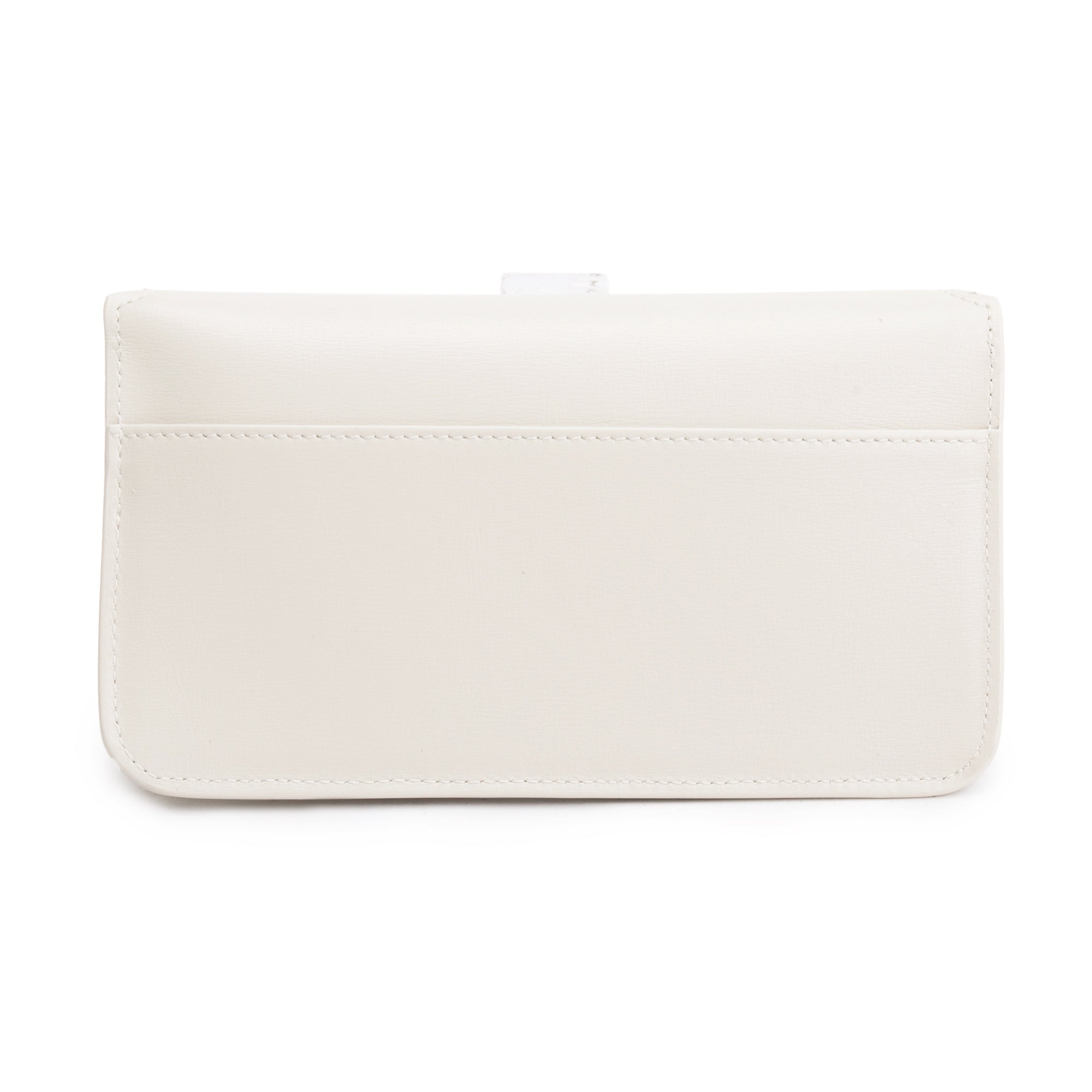 Saint Laurent 2023 White Smooth Leather Cassandre Phone Holder Bag w/ Box