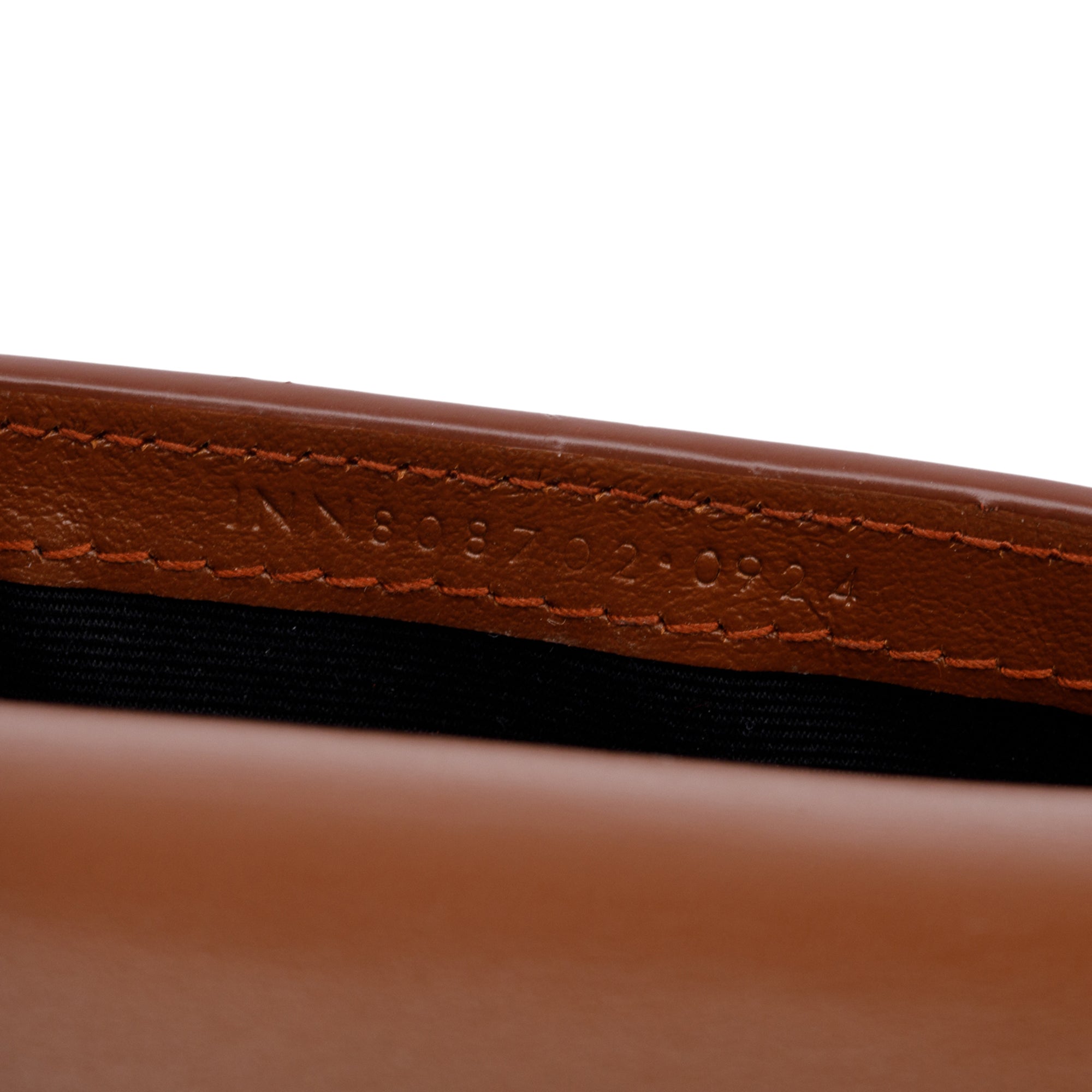 Saint Laurent 2024 Brown Patent Leather Cassandre Phone Holder w/ Box