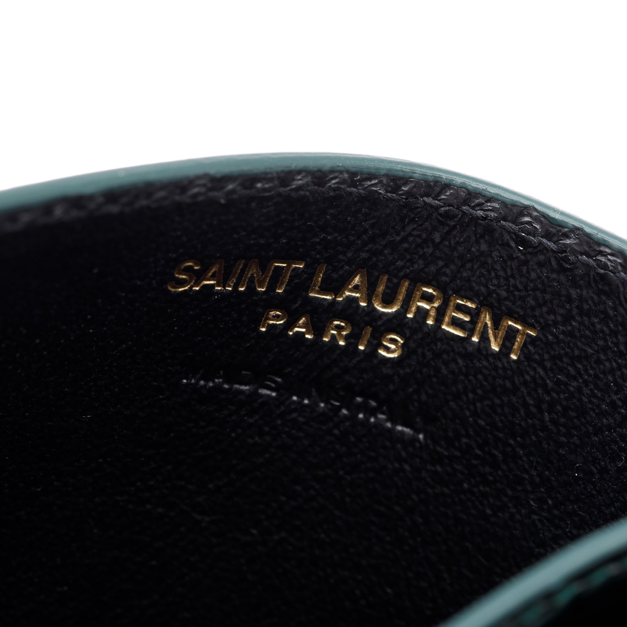 Saint Laurent 2024 Green Patent Leather Cassandre Card Holder w/ Box