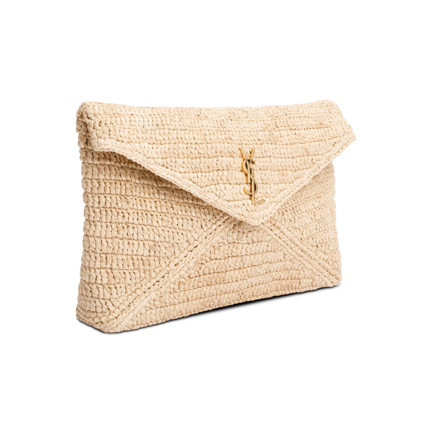 Saint Laurent 2024 Neutral Raffia Cassandre Large Envelope Pouch