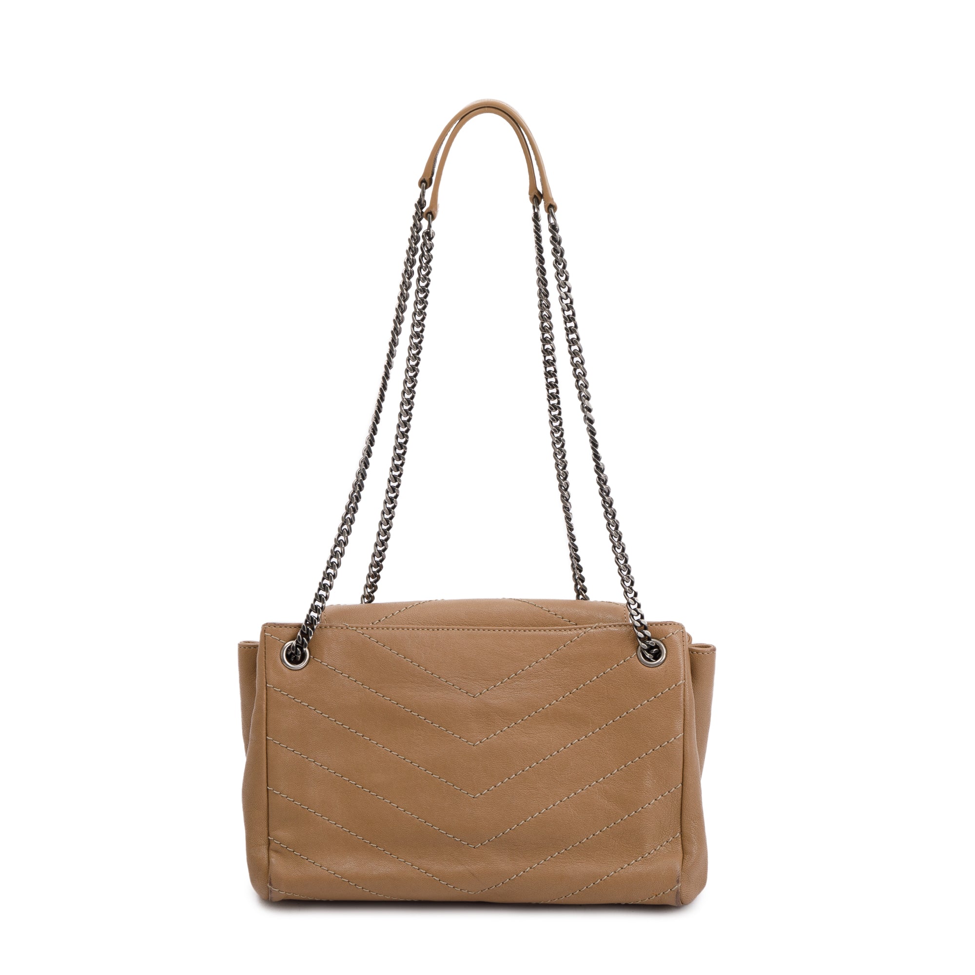 Saint Laurent Beige Calfskin Chevron Monogram Nolita Shoulder Bag