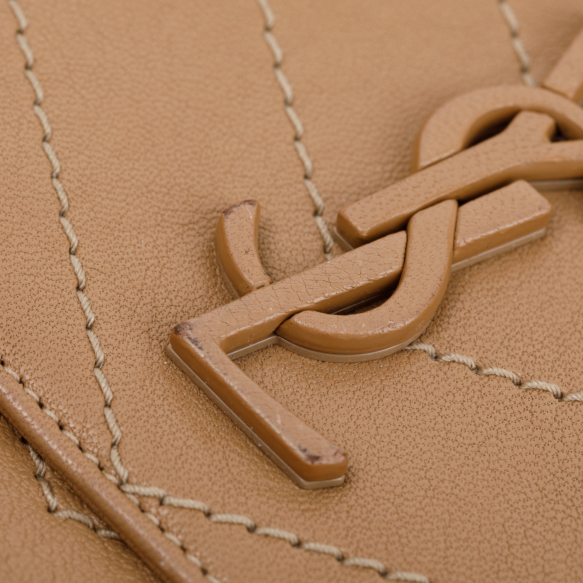 Saint Laurent Beige Calfskin Chevron Monogram Nolita Shoulder Bag